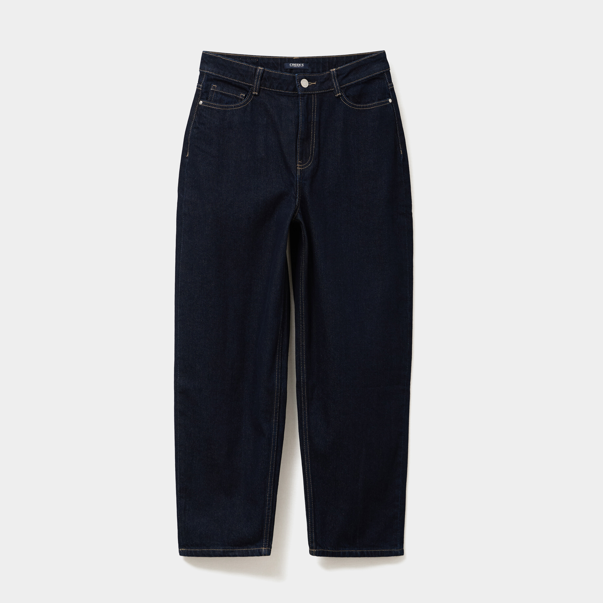 Jean balloon taille haute cropped coton denim brut femme