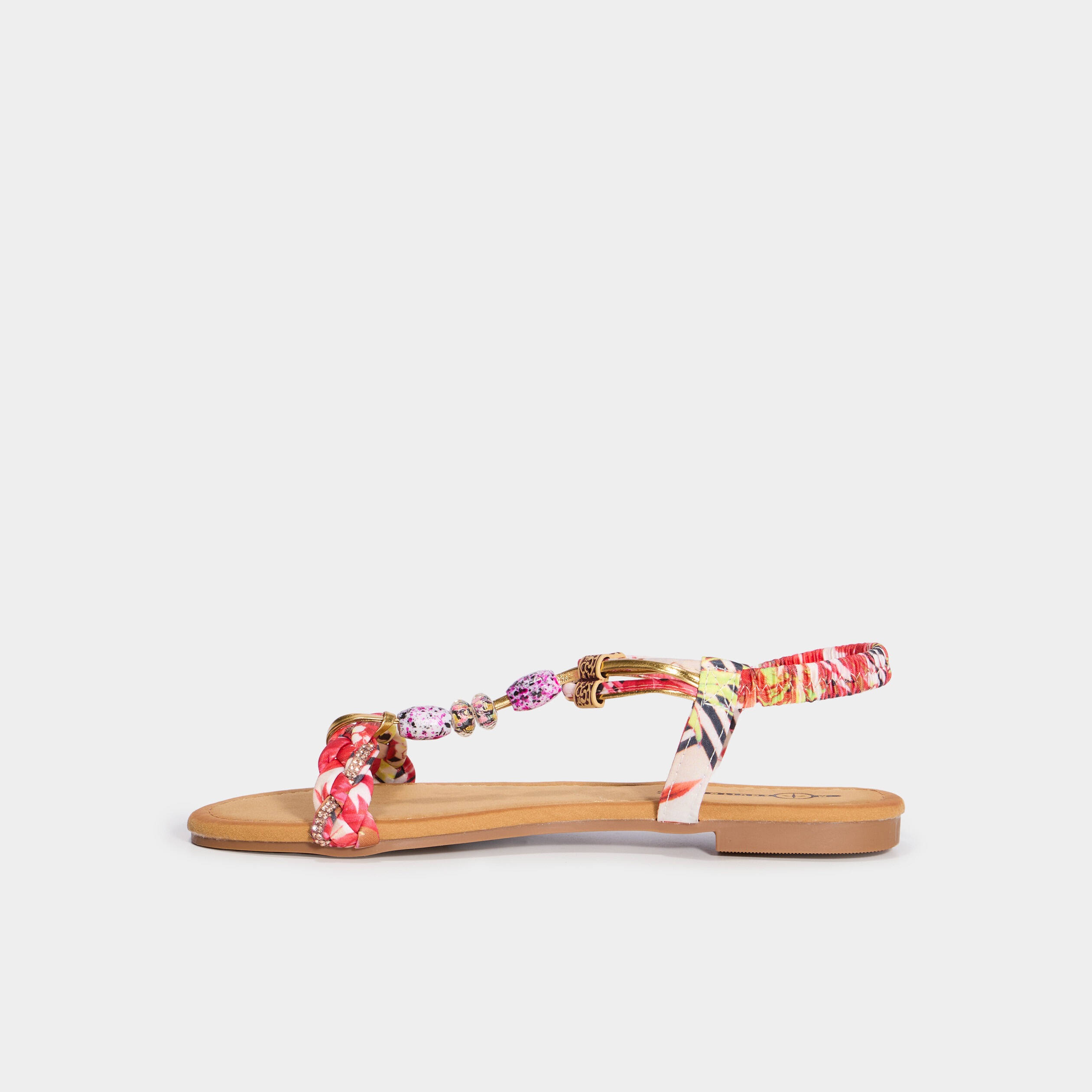 Sandales foulard et perles &eacute;lastiqu&eacute;es rouge femme
