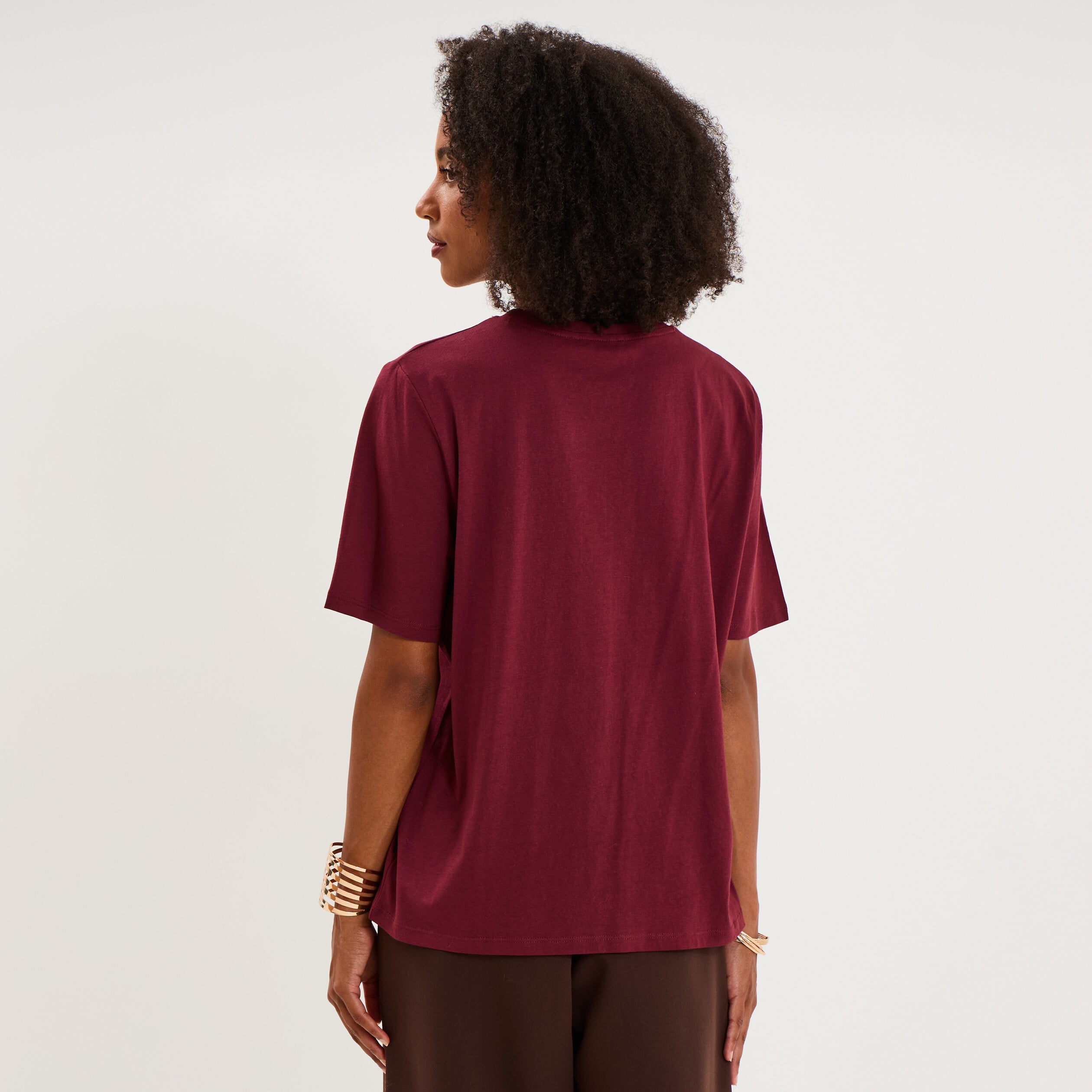 T-shirt logo NAF NAF manches courtes bordeaux femme