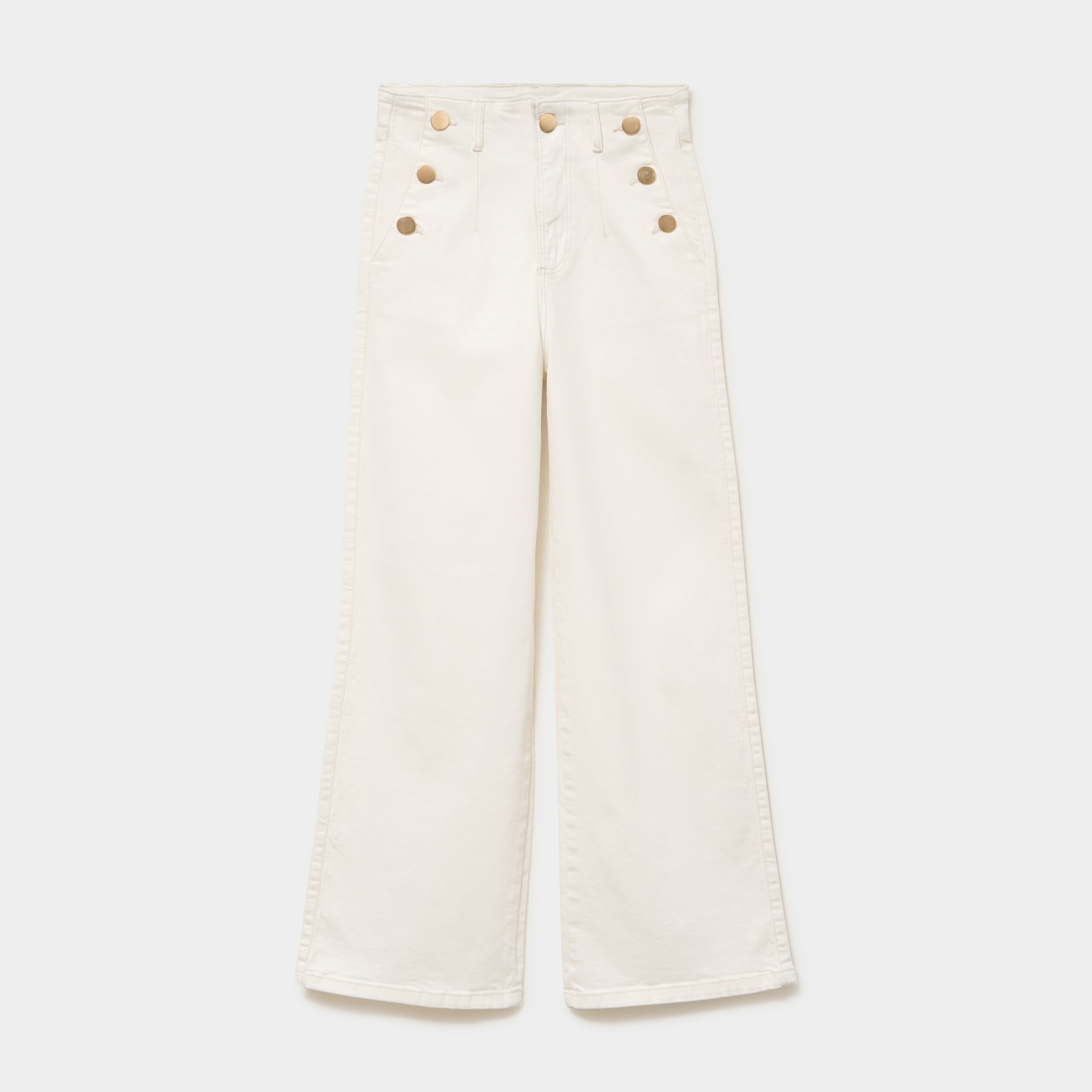 Pantalon cropped large &agrave; pont ecru femme