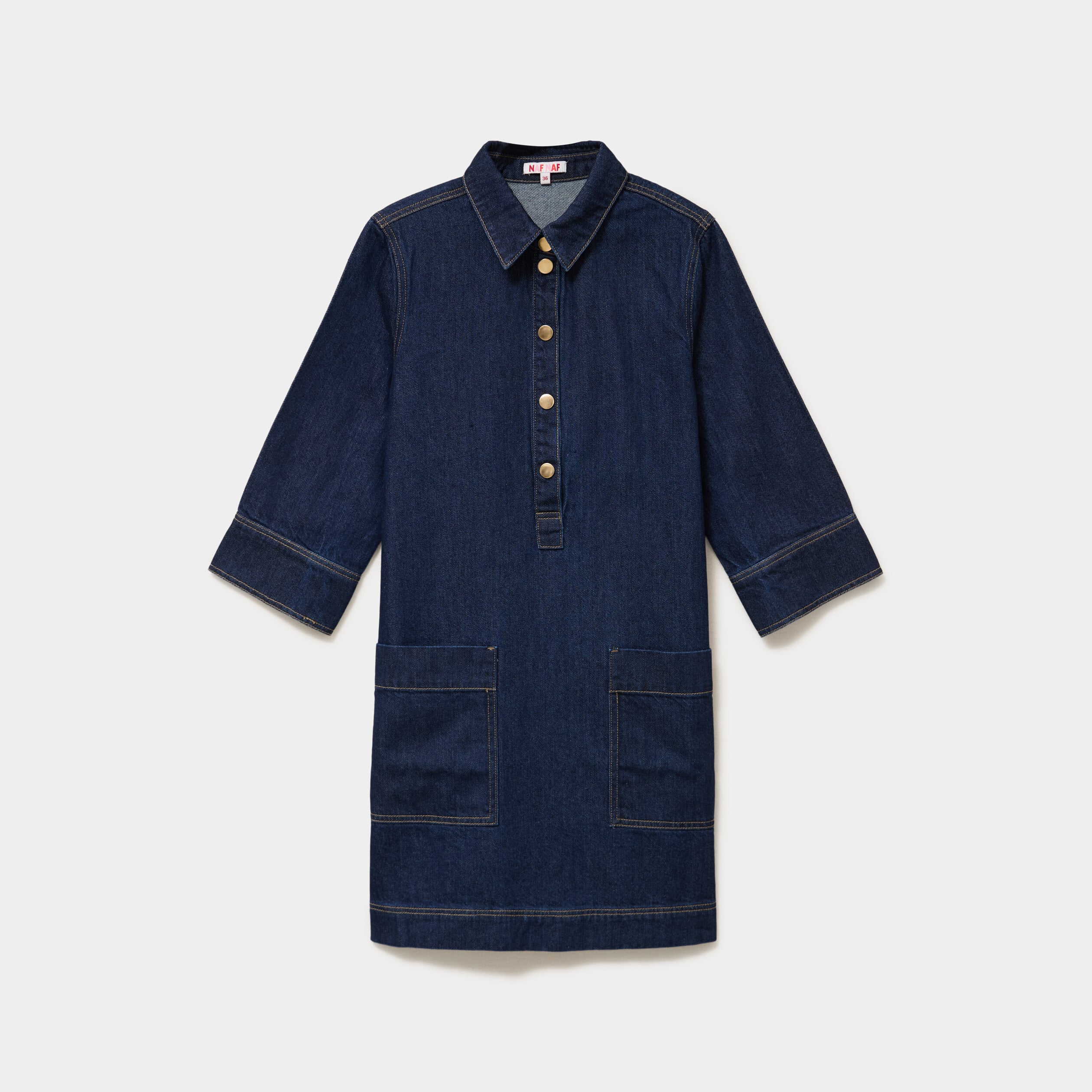 Robe courte en denim manches 3/4 denim brut femme