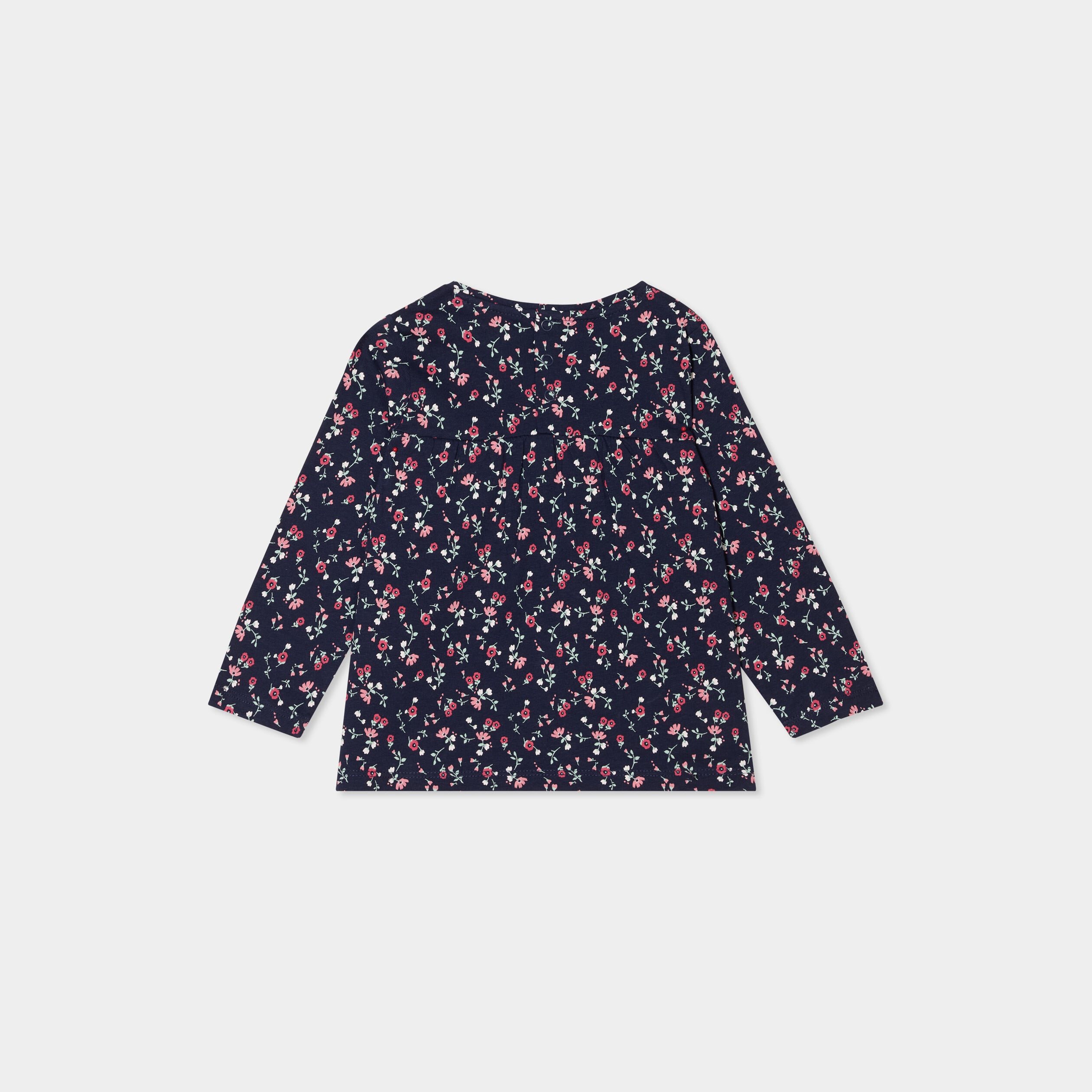 T-shirt manches longues col rond coton bleu marine b&eacute;b&eacute; fille