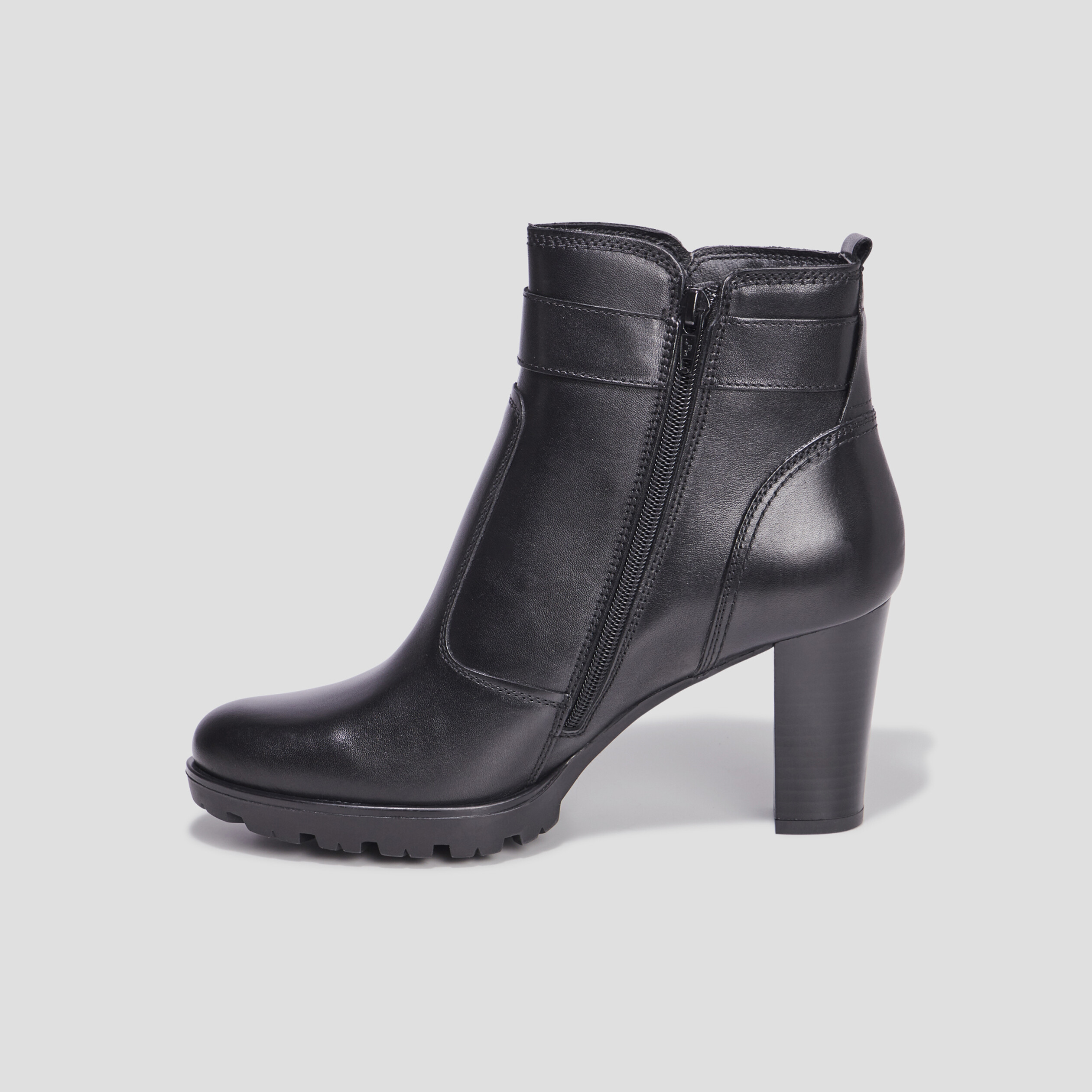 Bottines a talons avec boucles en cuir noir femme La Halle
