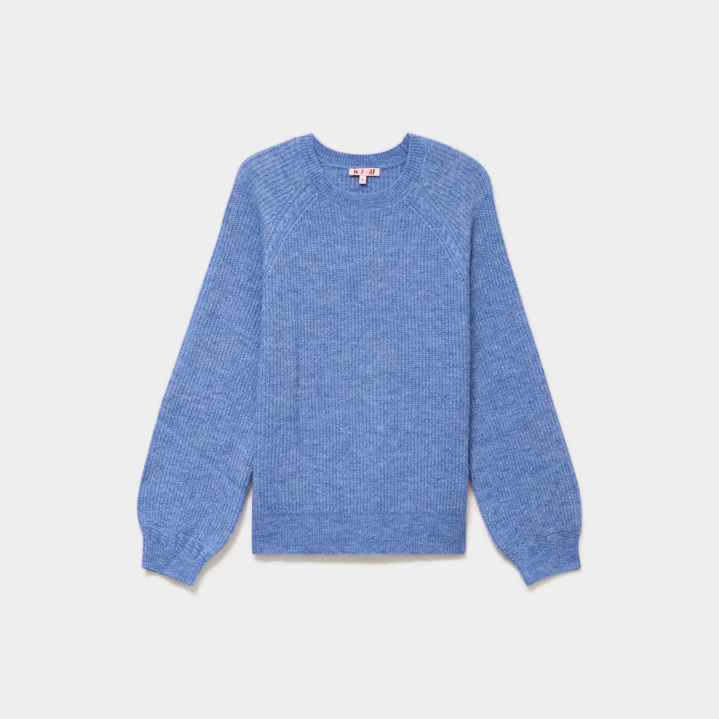 Pull col rond manches longues bleu ciel femme