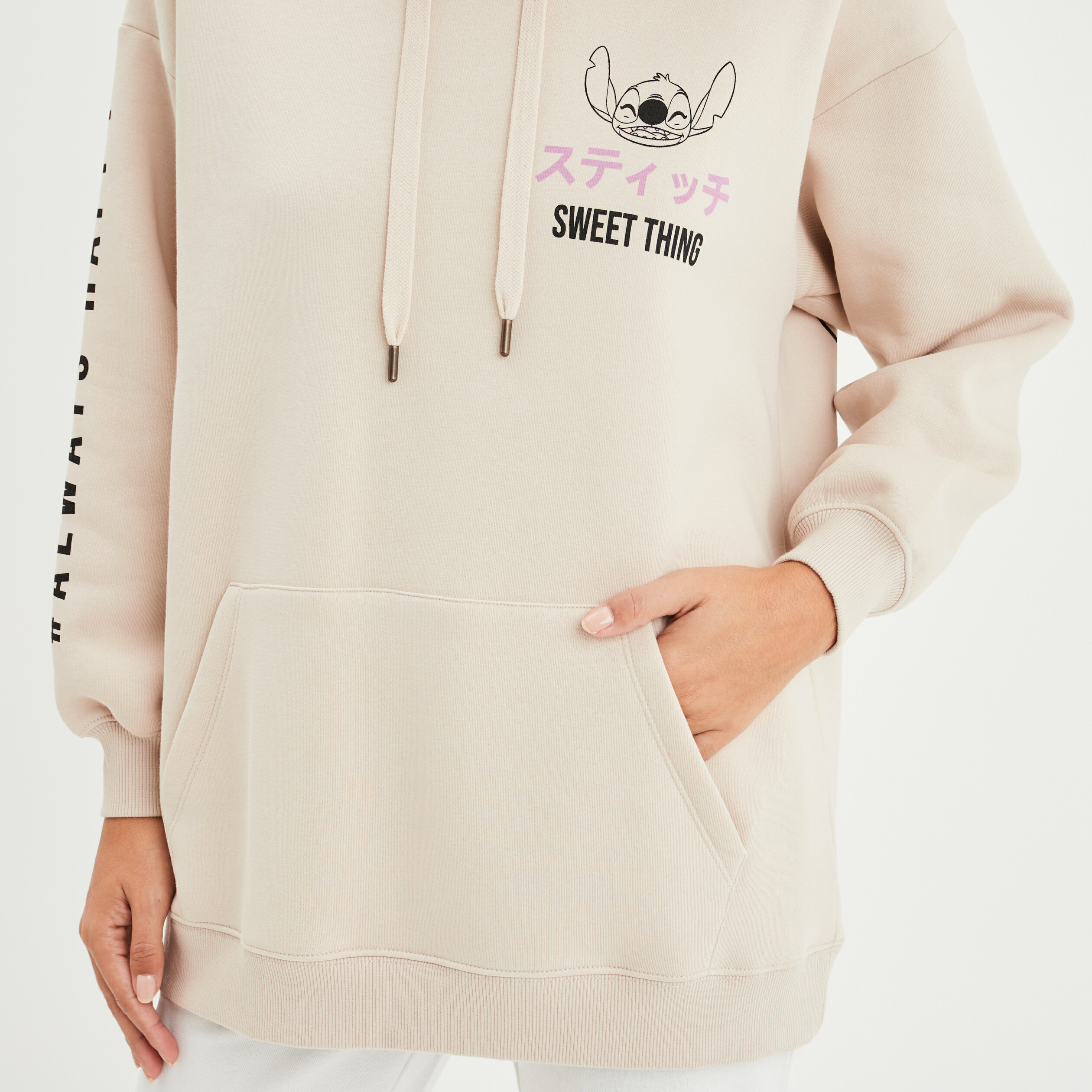 Sweat à capuche hoodie oversize Stitch sable femme