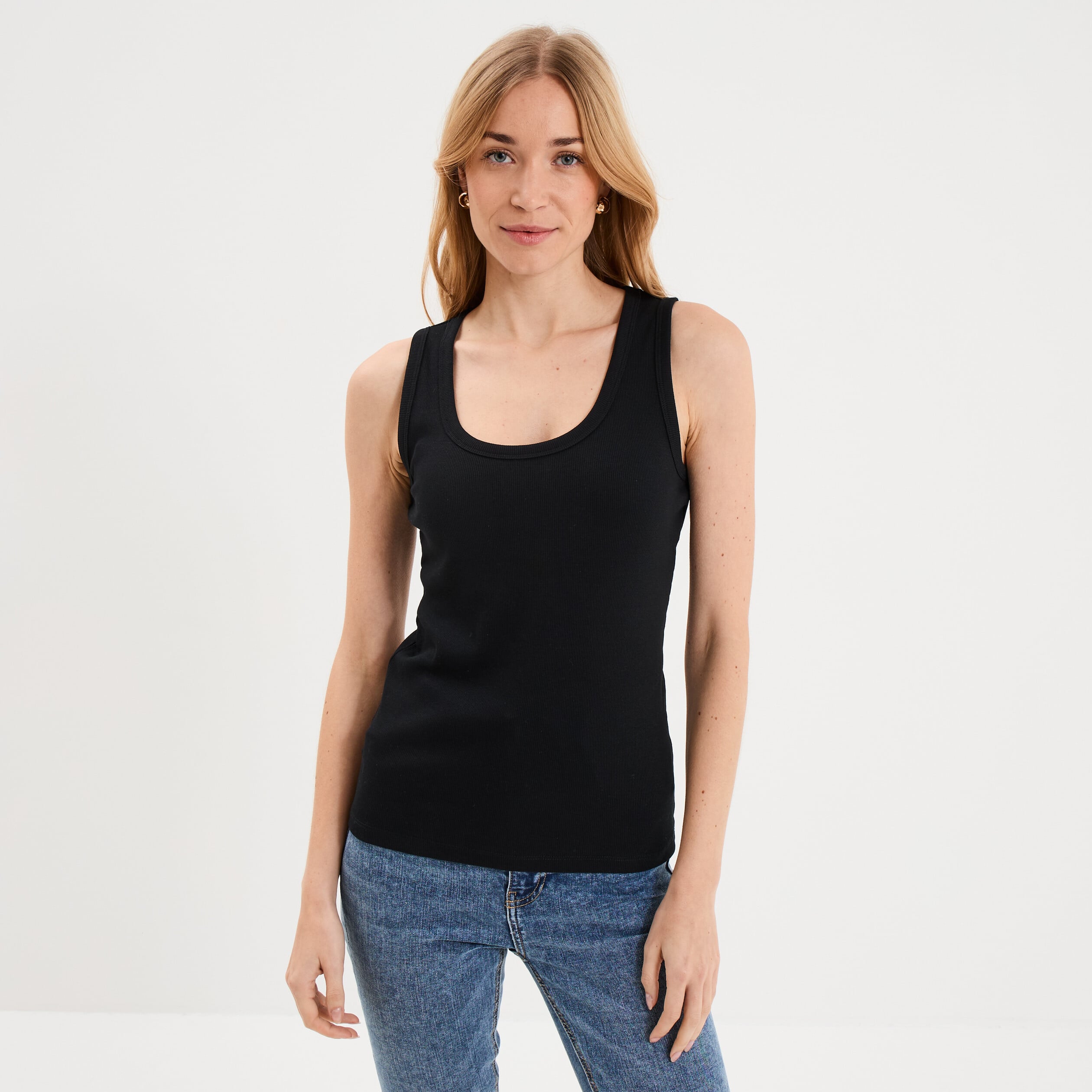 D&eacute;bardeur ajust&eacute; col rond coton noir femme