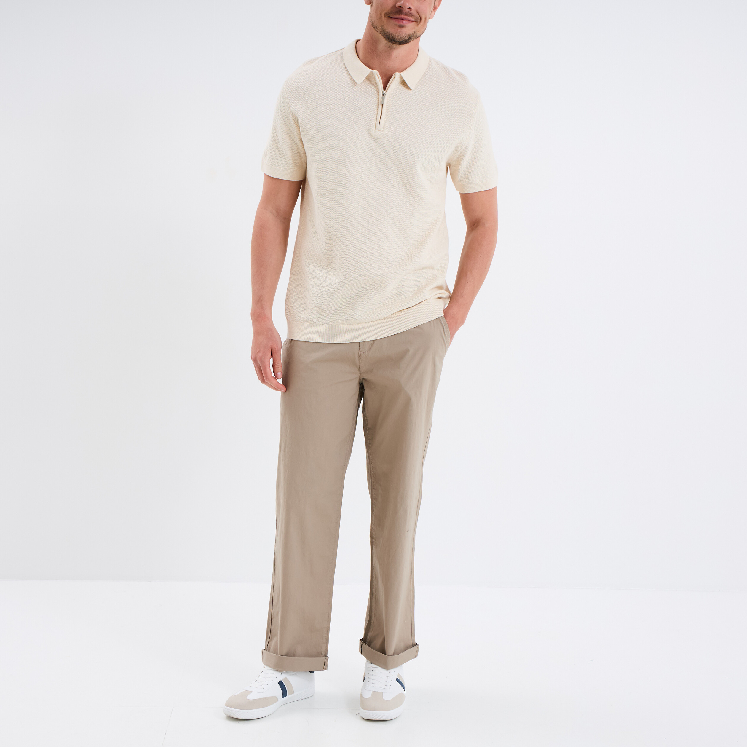 polo col zippe manches courtes coton ecru homme Polo col zippé manches courtes coton ecru homme