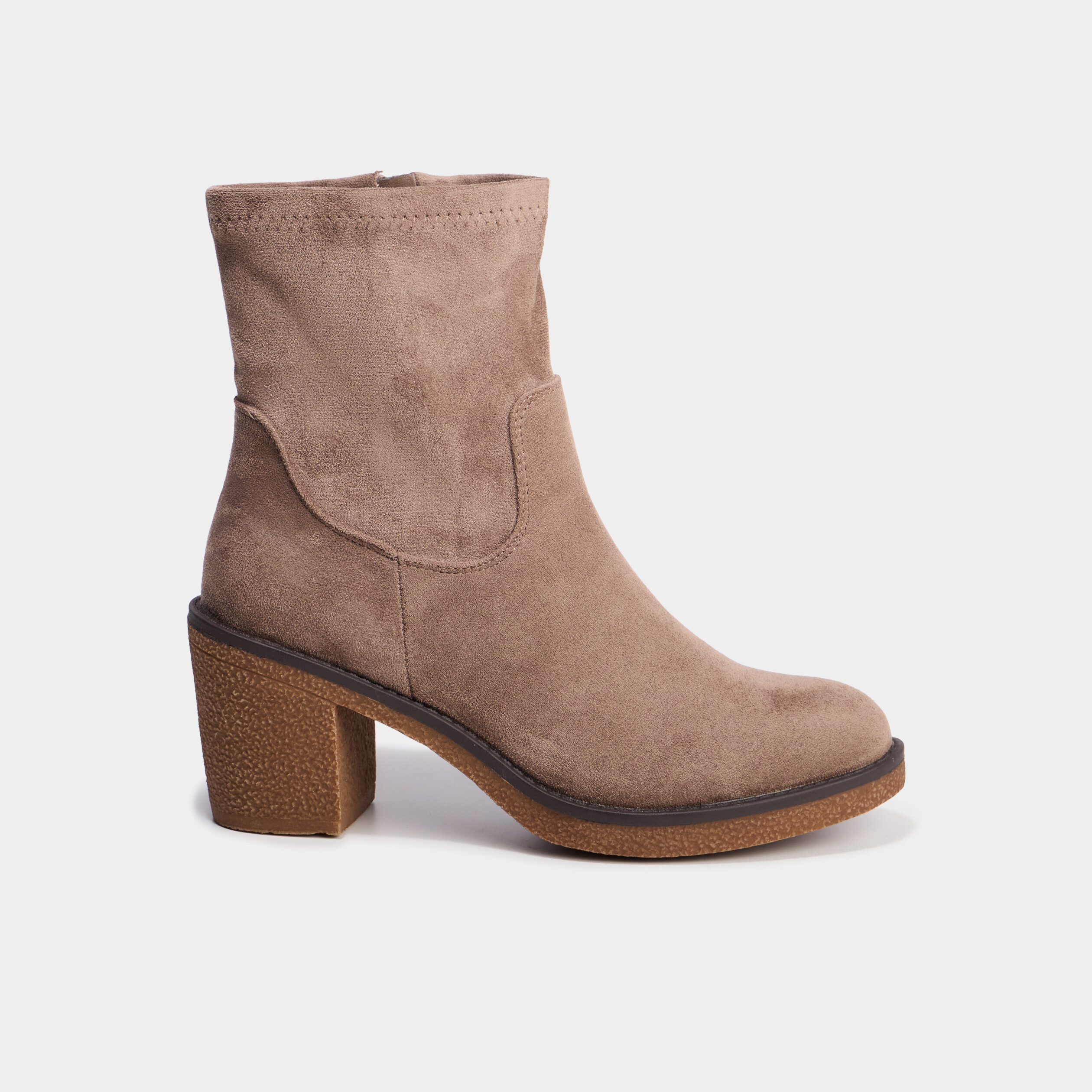 Boots effet su&eacute;dine &agrave; talons taupe femme