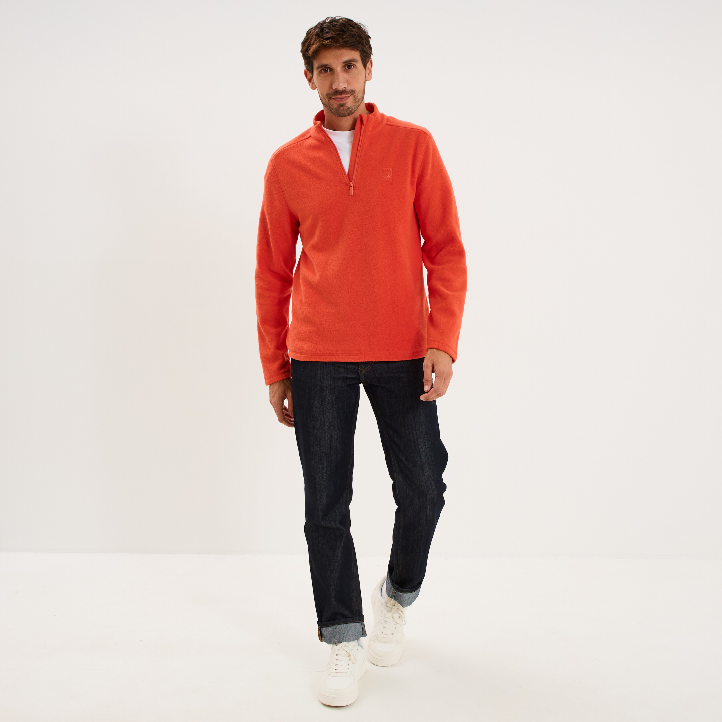 Sweat polaire col camionneur rouge homme