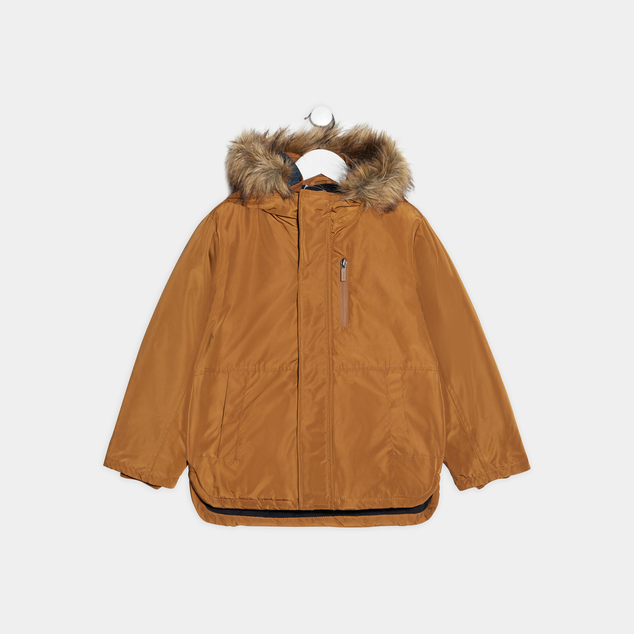 Parka droite doublée à capuche camel garçon