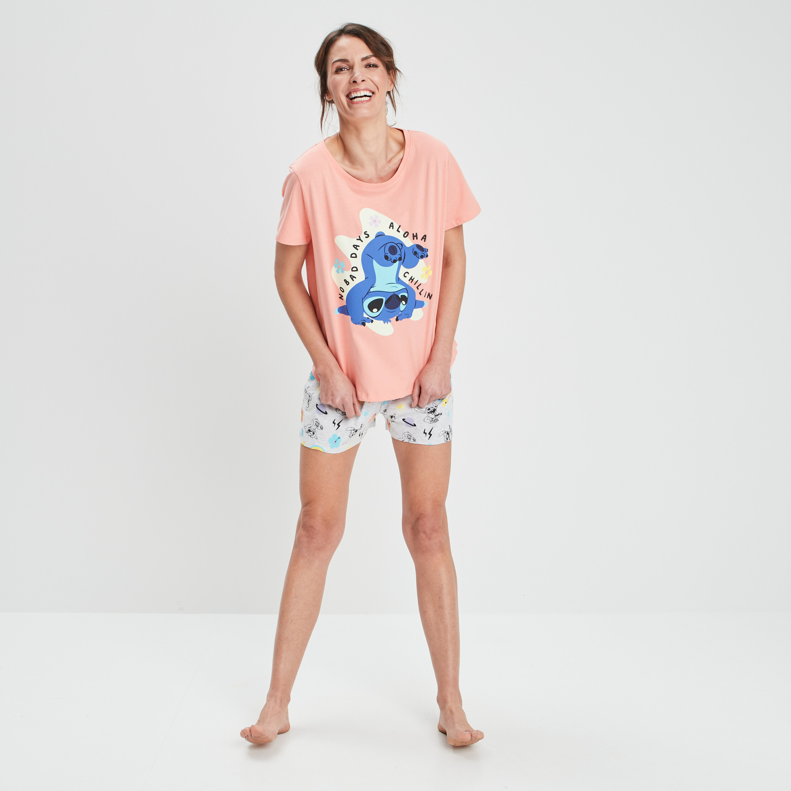 Ensemble pyjama 2 pièces Lilo et Stitch orange fluo fille