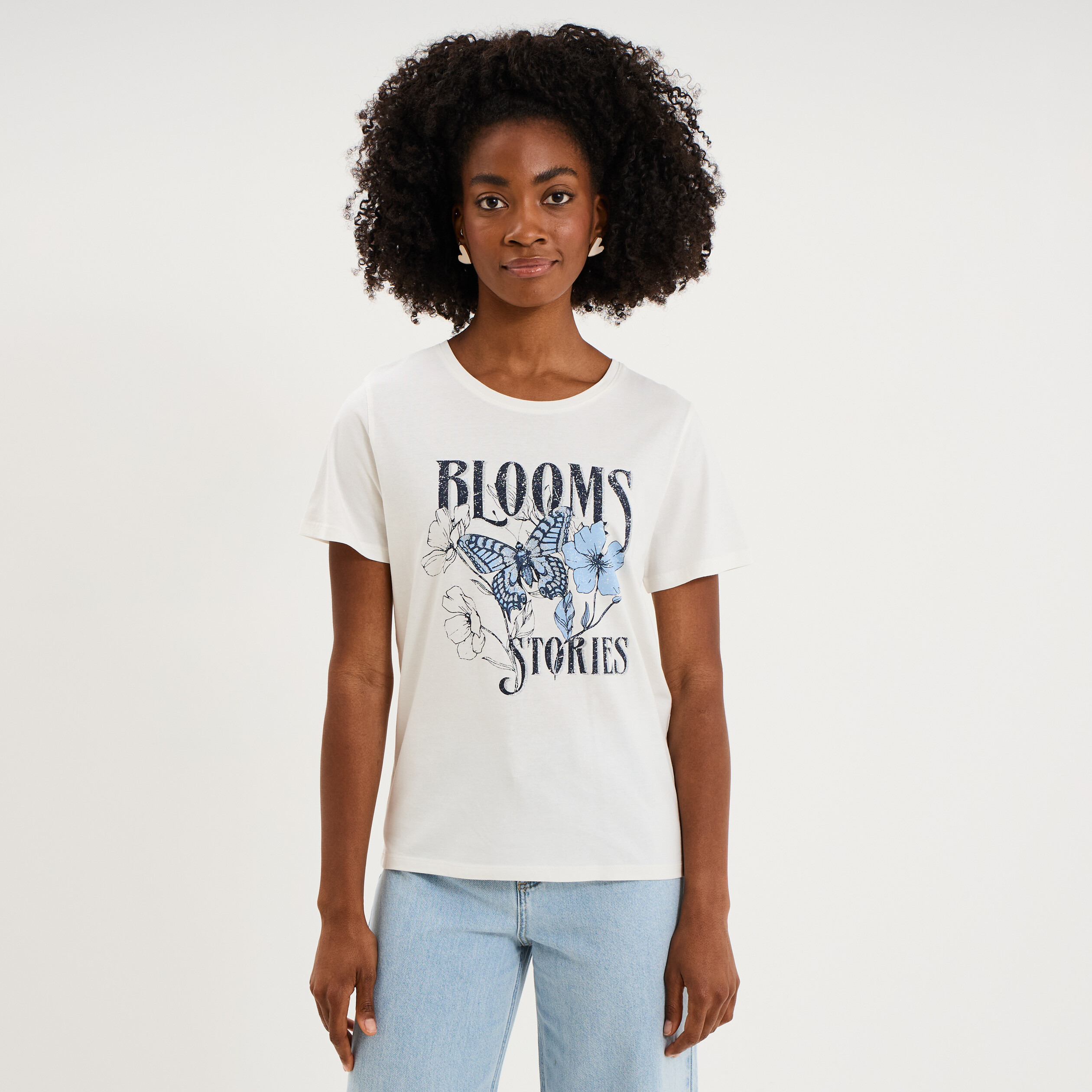 T-shirt ajust&eacute; manches courtes coton blanc femme