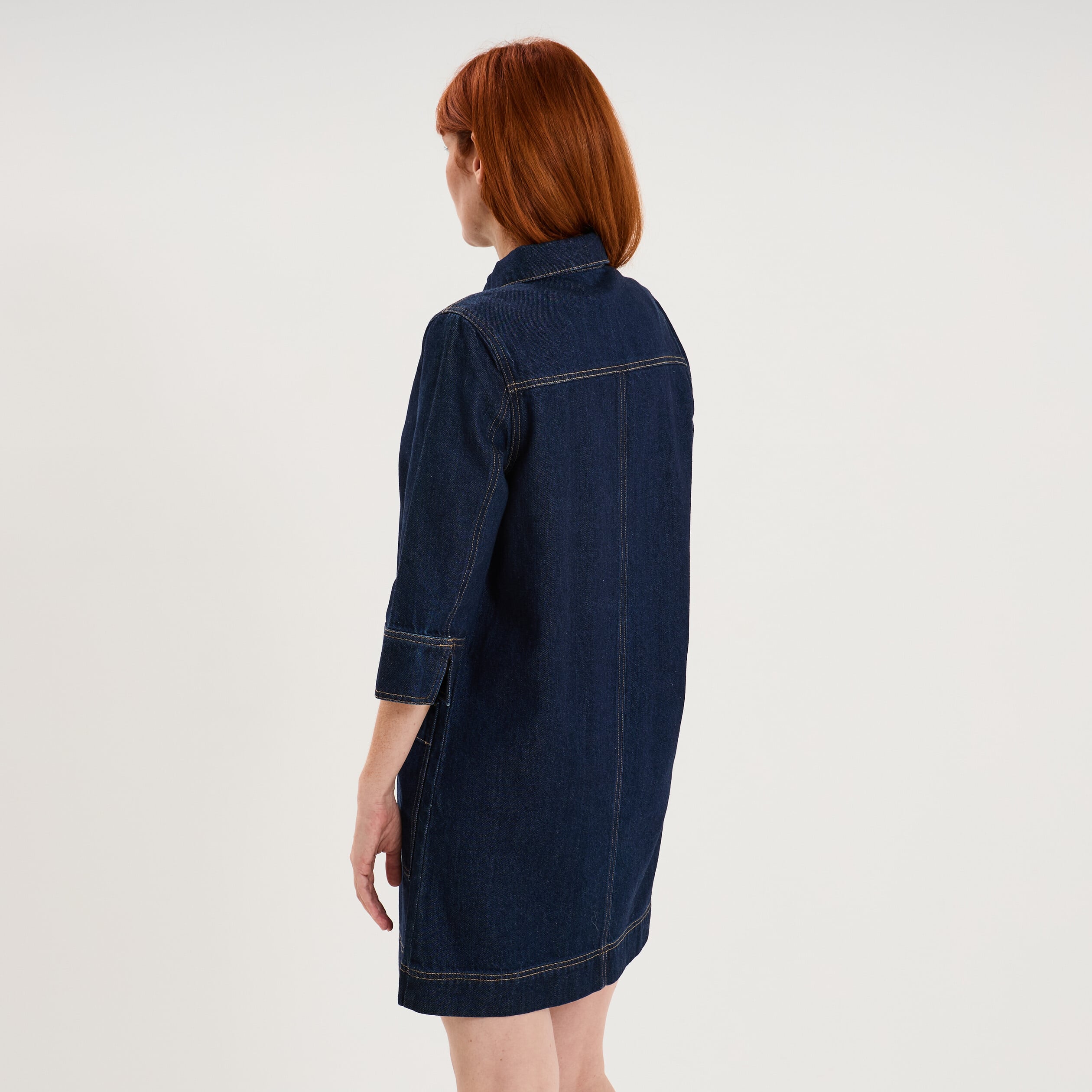 Robe courte en denim manches 3/4 denim brut femme