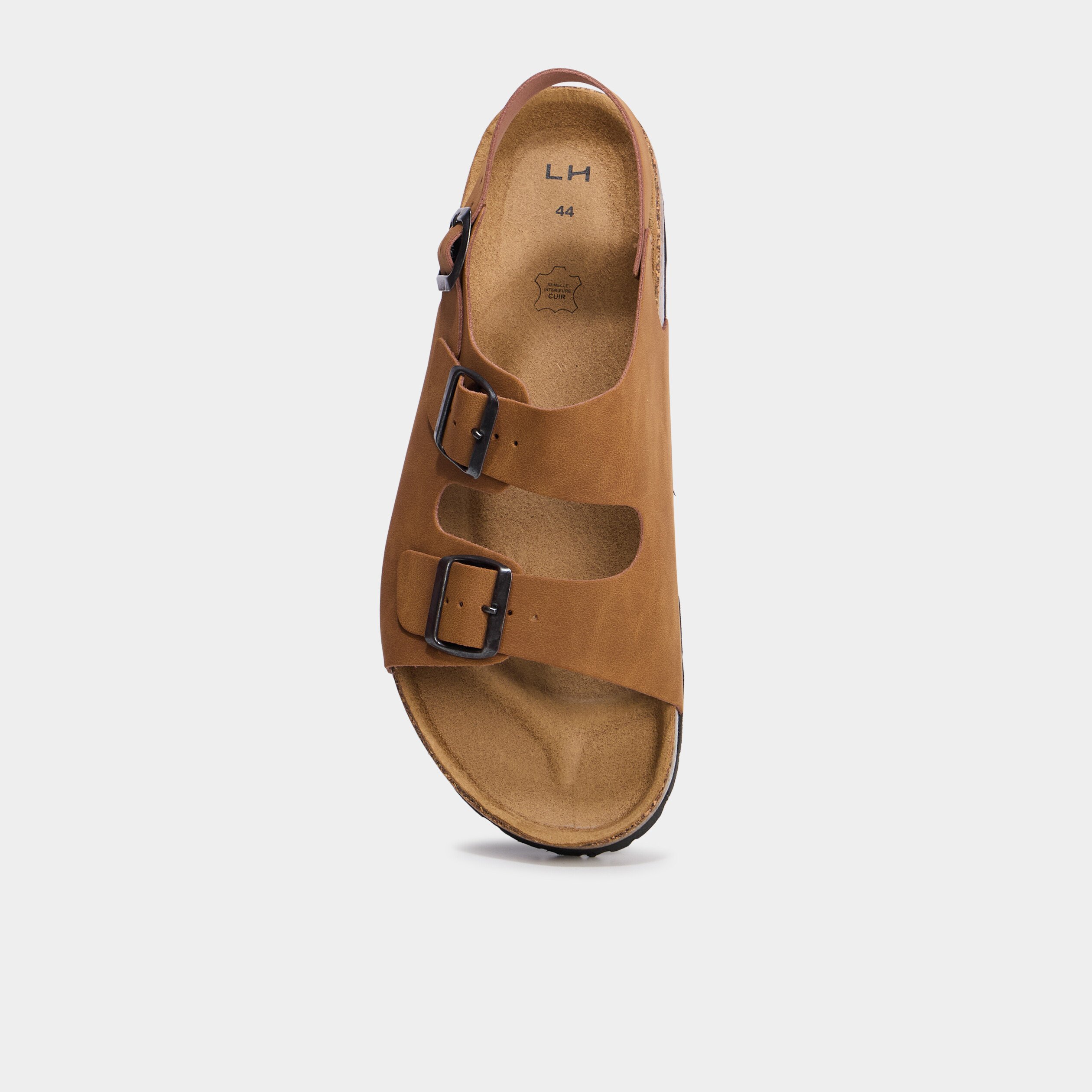 sandales plates avec boucles marron cognac homme Sandales plates avec boucles marron cognac homme