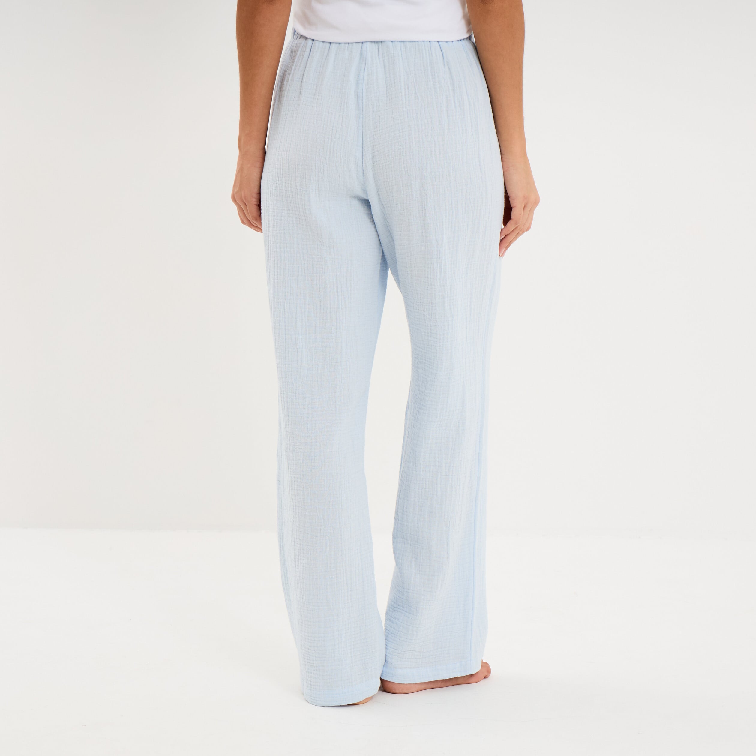 Pantalon de pyjama coton bleu ciel femme