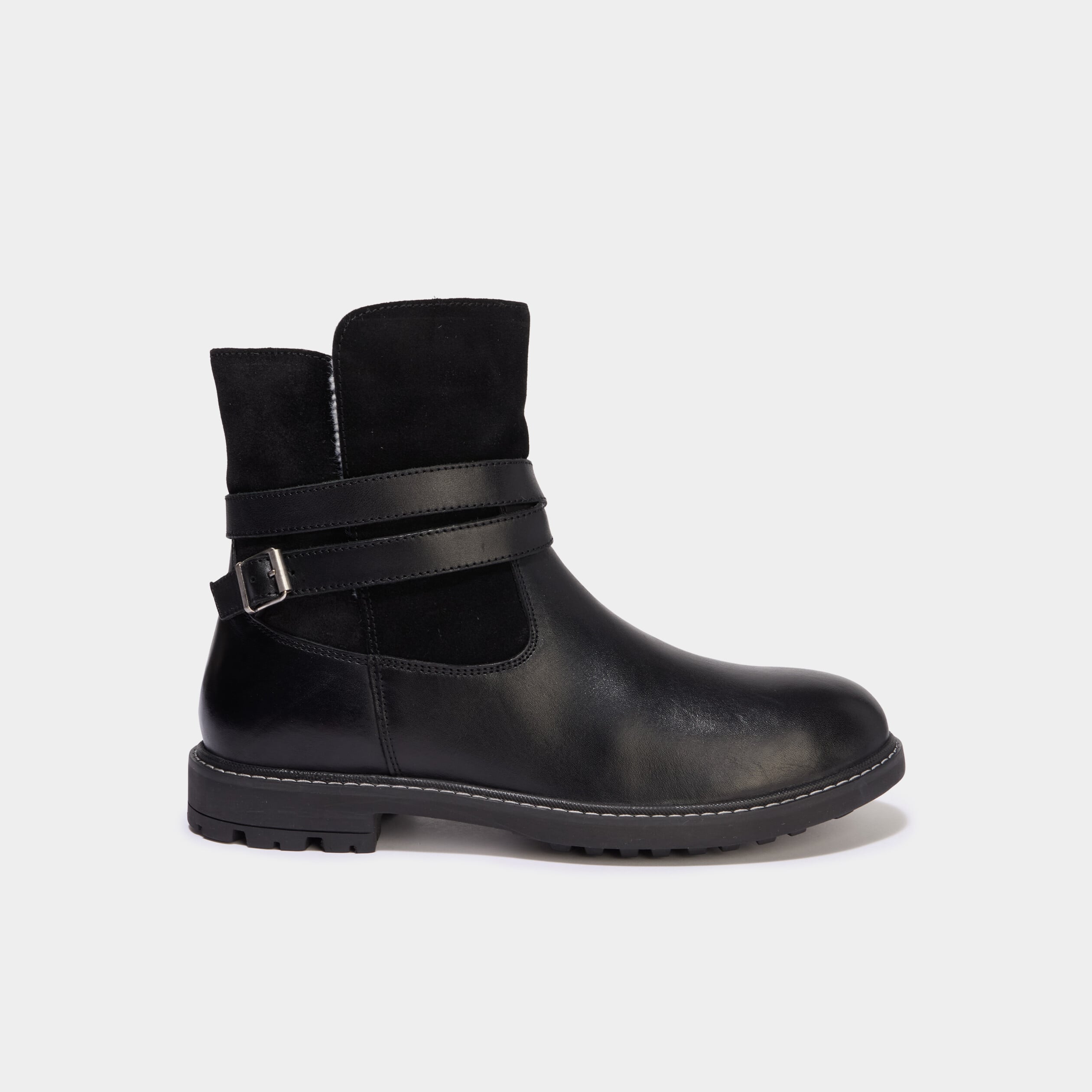 Boots fourr&eacute;es en cuir noir fille