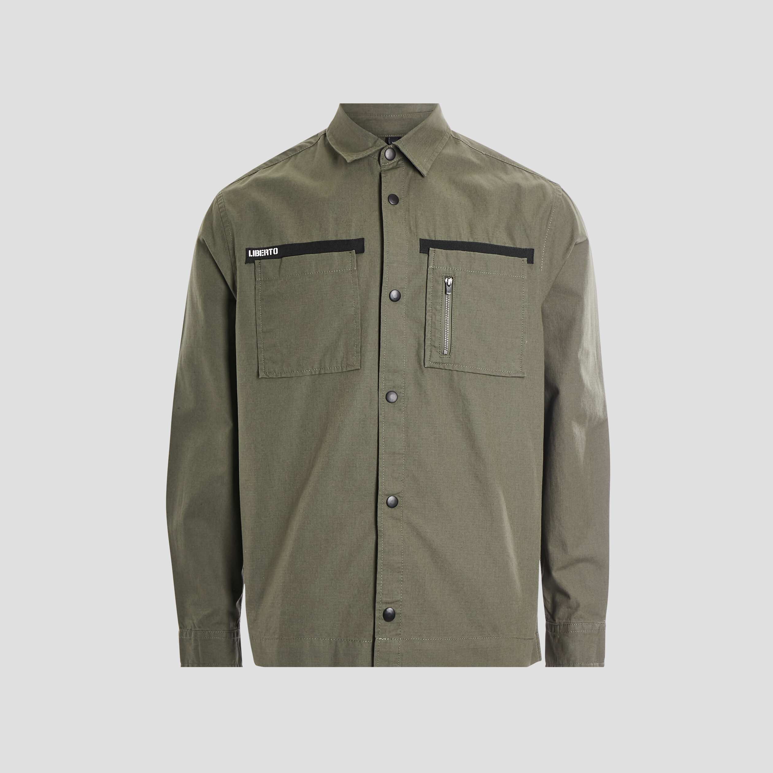 Chemise manches longues détail zippé vert kaki homme