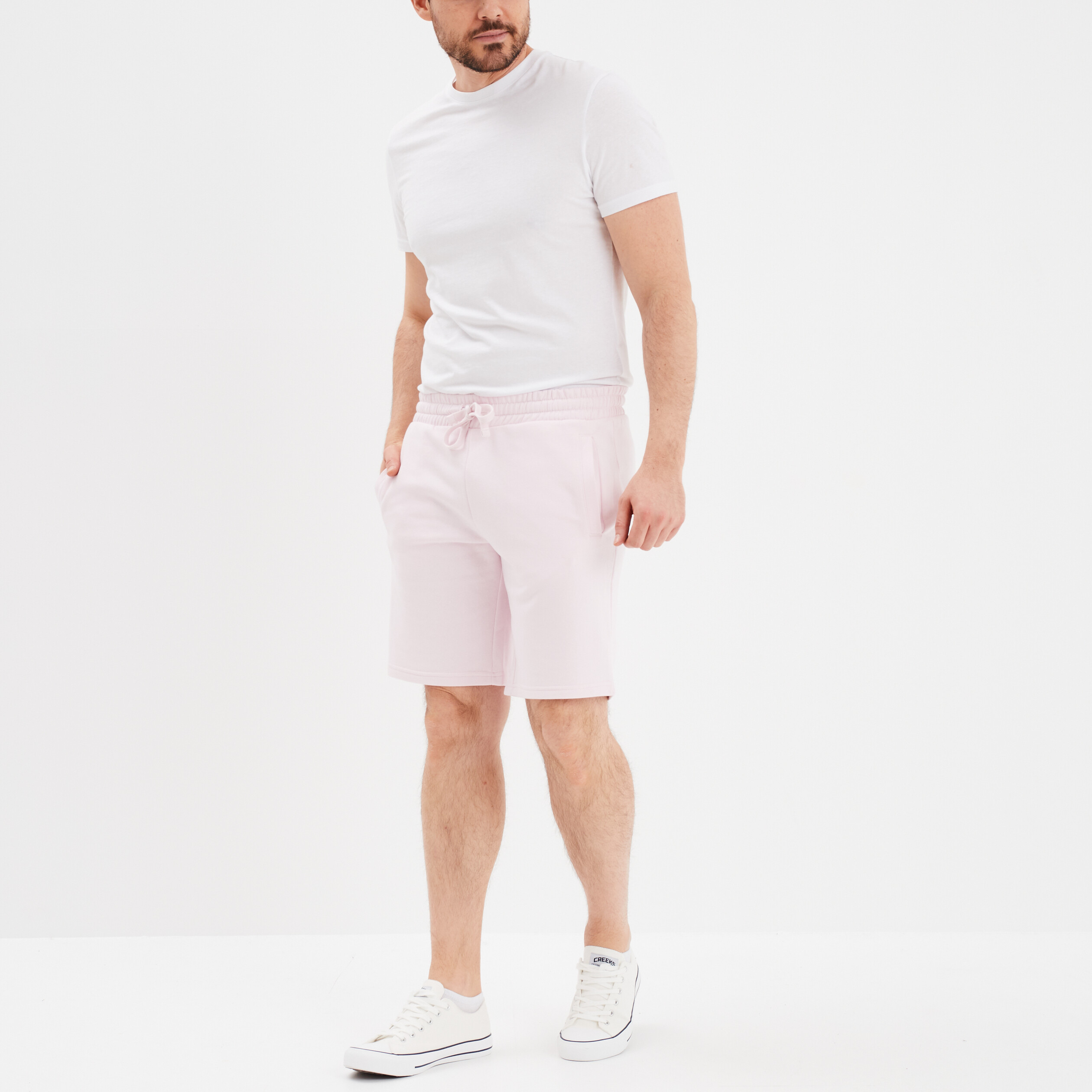 Short jogging molleton droit rose clair homme