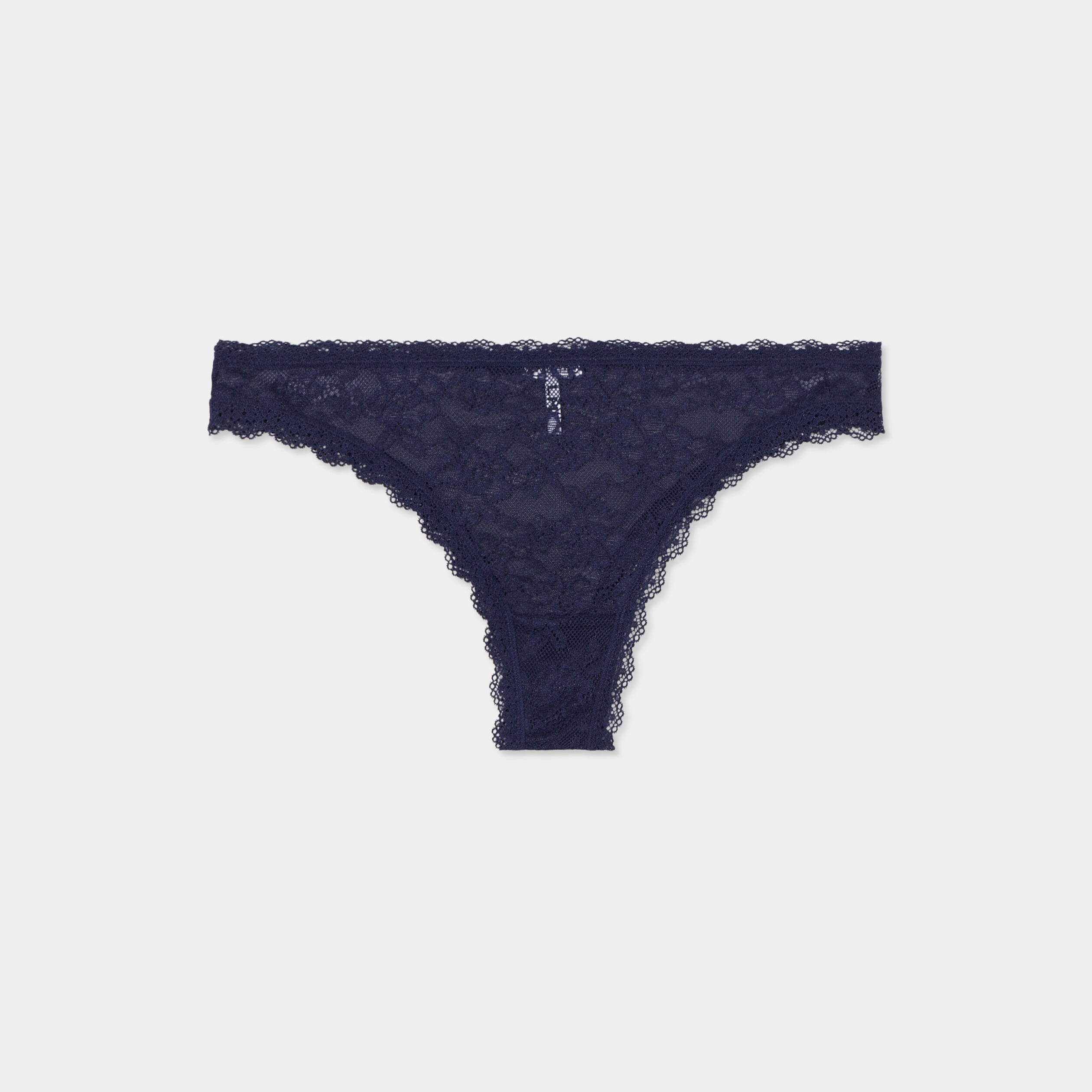 Tanga en dentelle doublure coton bleu marine femme