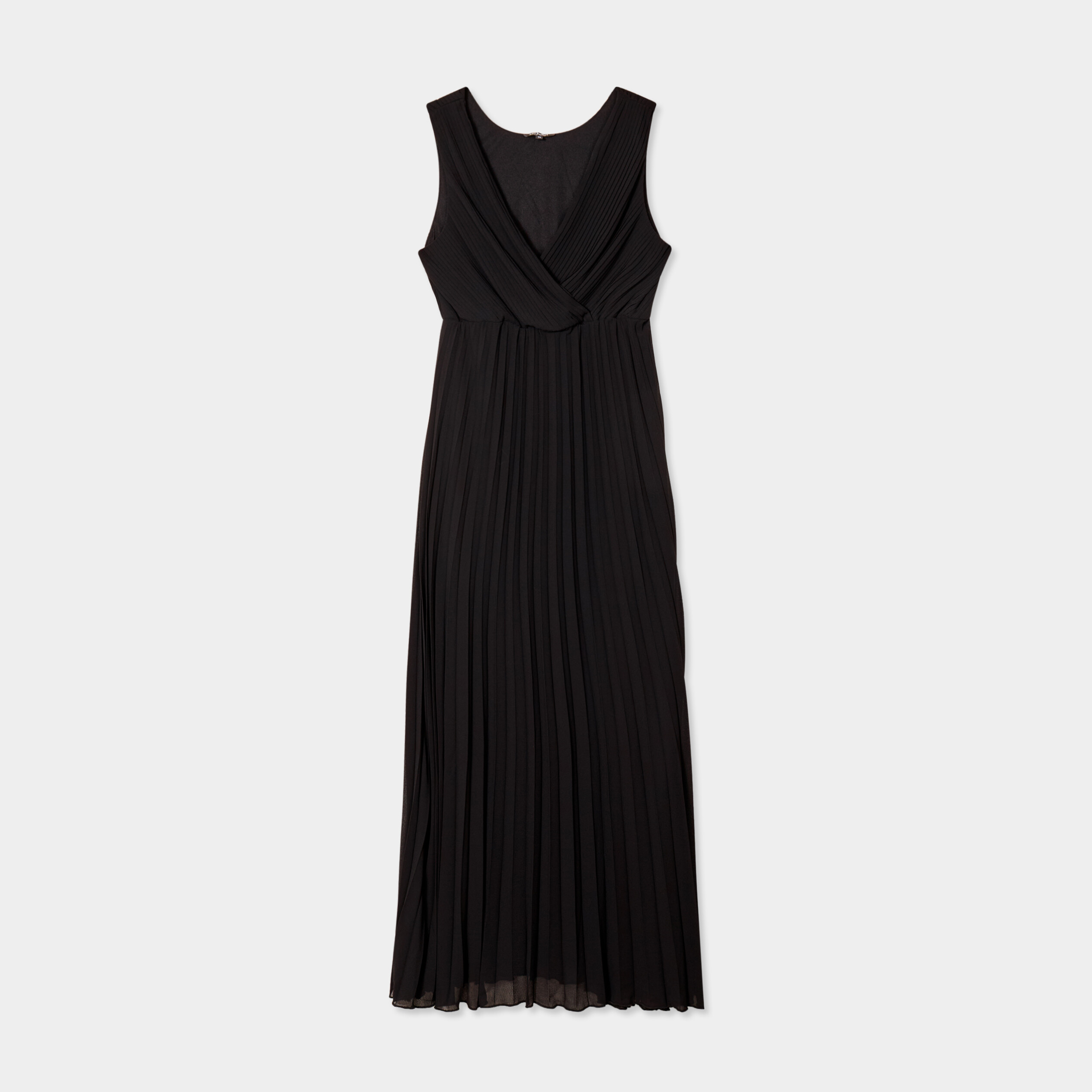 robe longue plissee sans manches col v noir femme Robe longue plissée sans manches col V noir femme