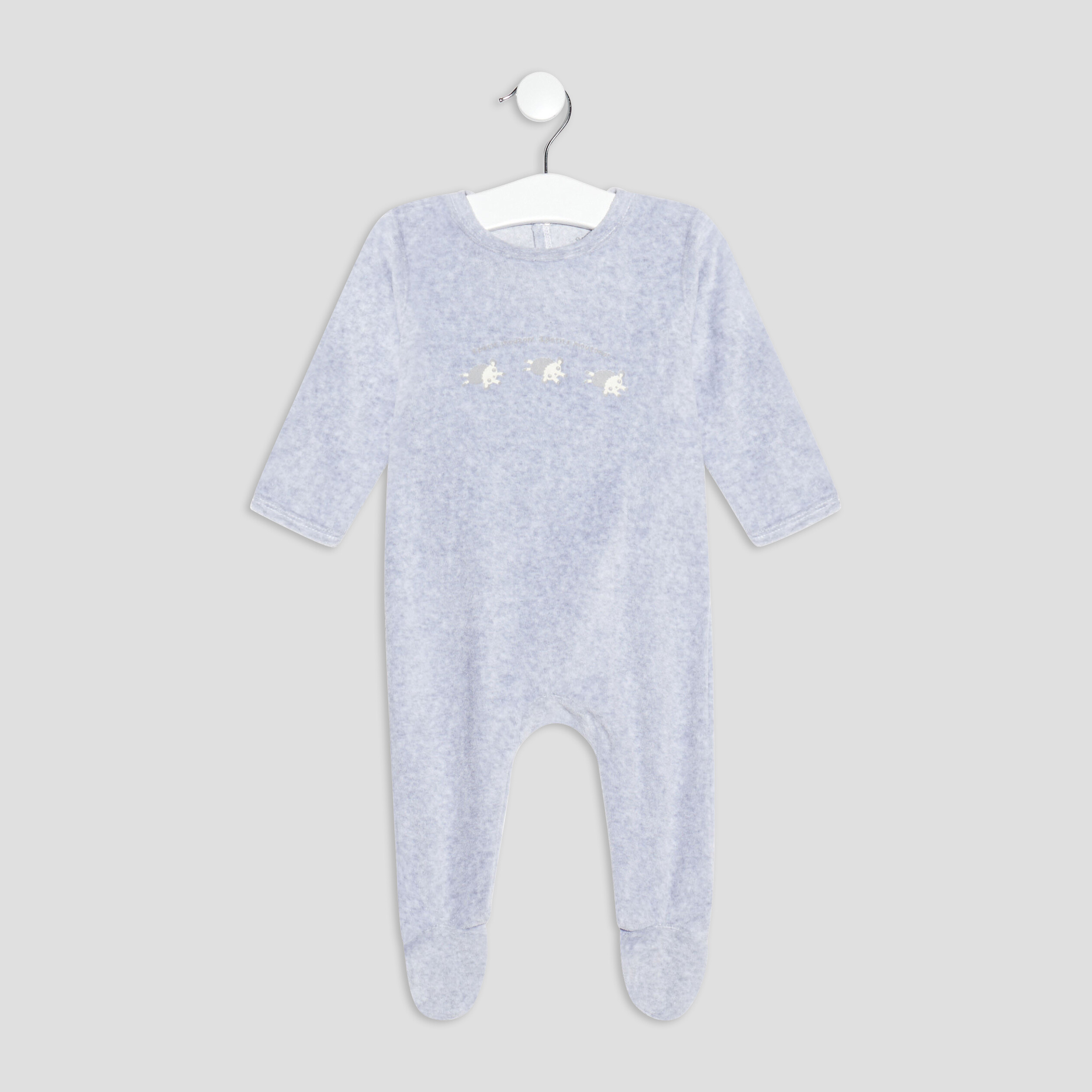 Dors-bien velours manches longues gris clair mixte