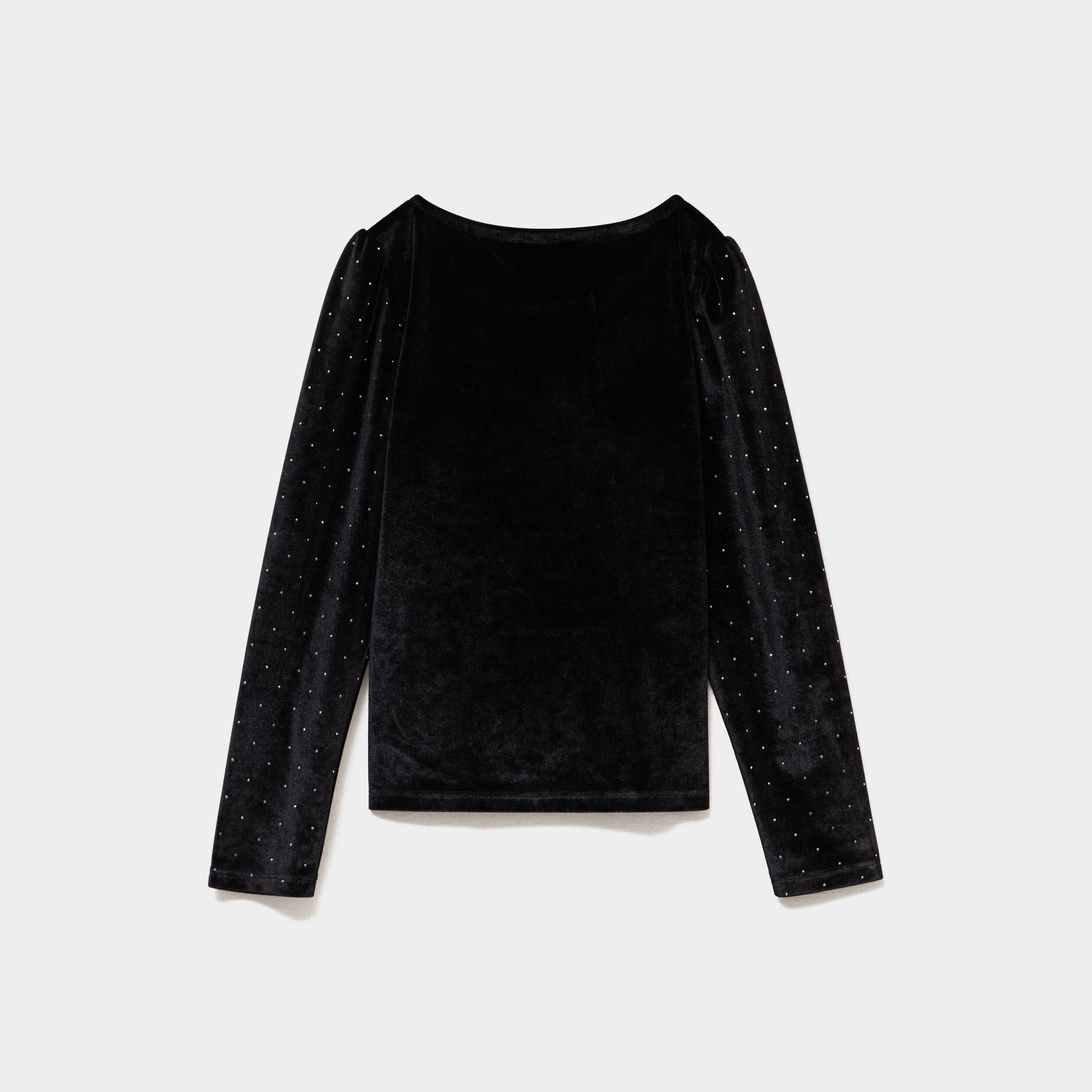 T-shirt ajust&eacute; effet velours &agrave; strass noir fille