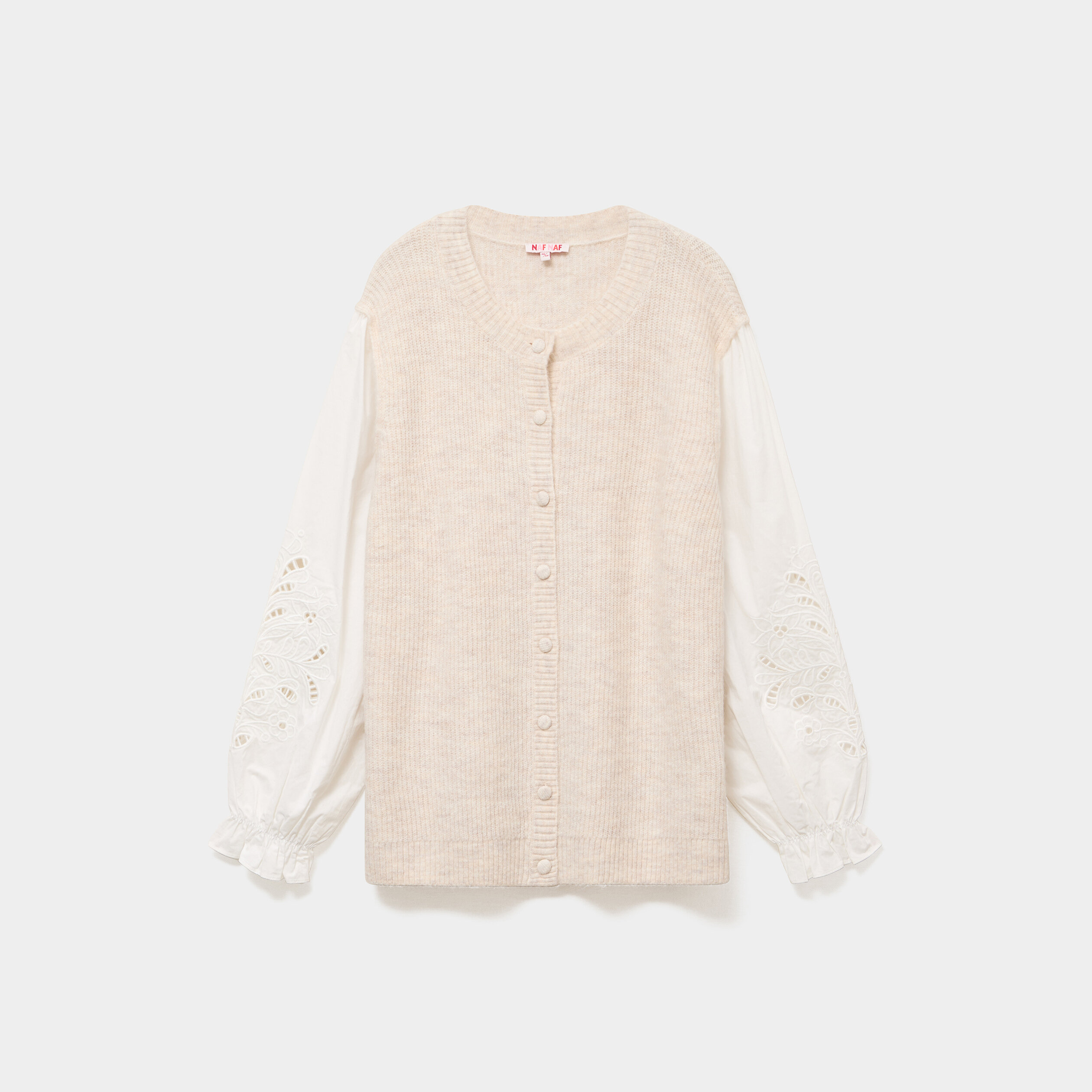 Gilet effet 2-en-1 manches brod&eacute;es beige femme grande taille