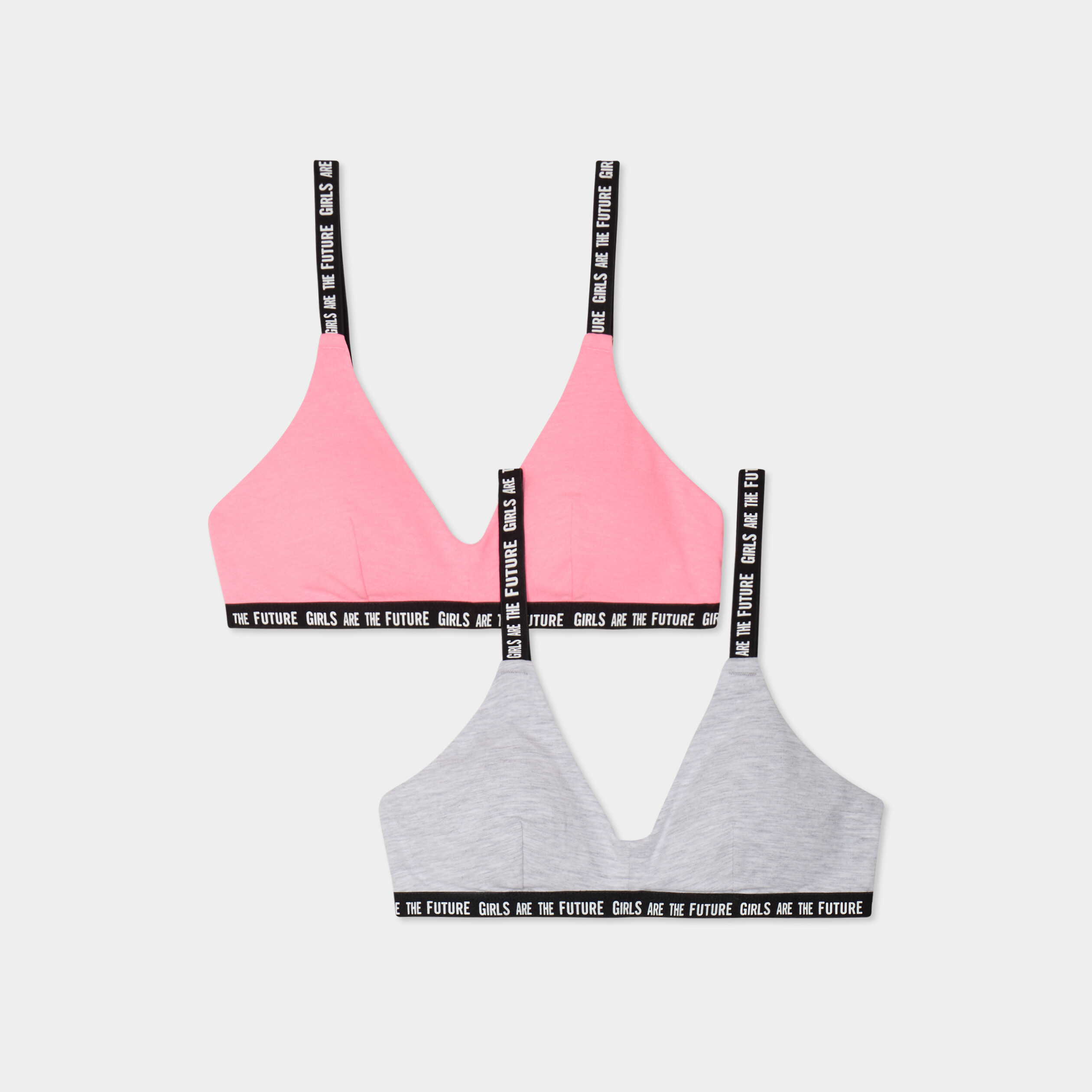 Lot 2 brassi&egrave;res forme triangle coton rose fluo fille