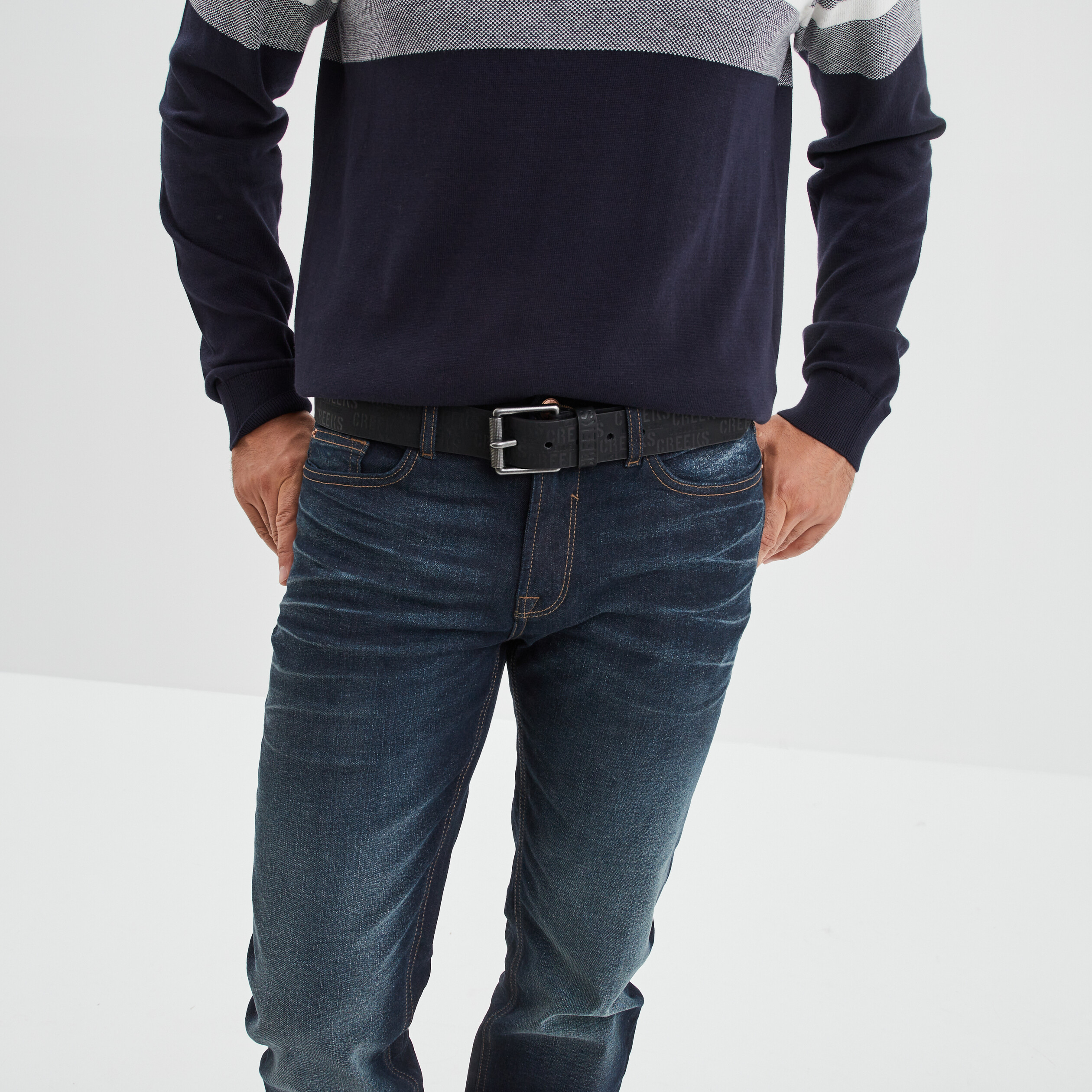 Ceinture emboss&eacute;e noir homme