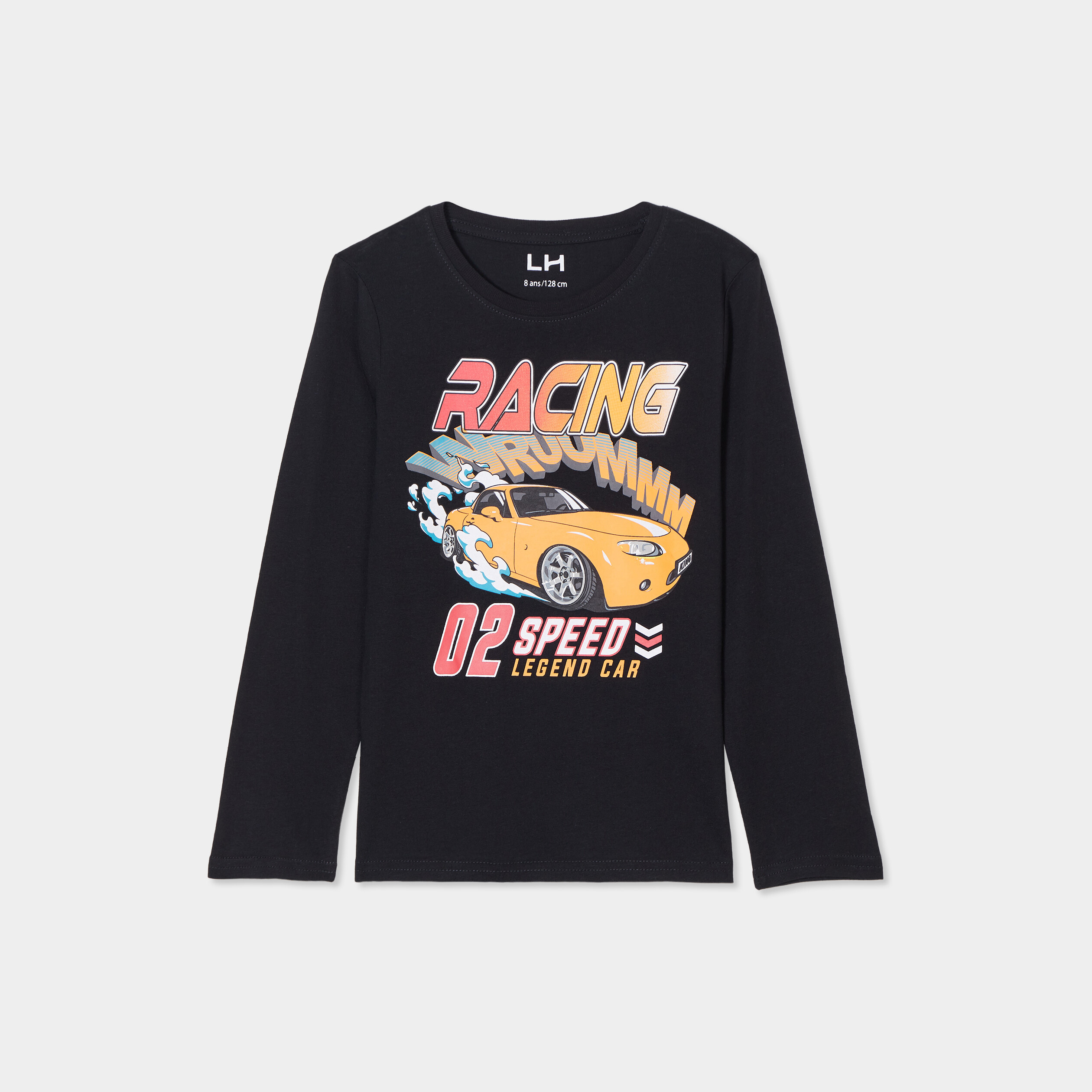 T-shirt col rond manches longues coton noir garçon