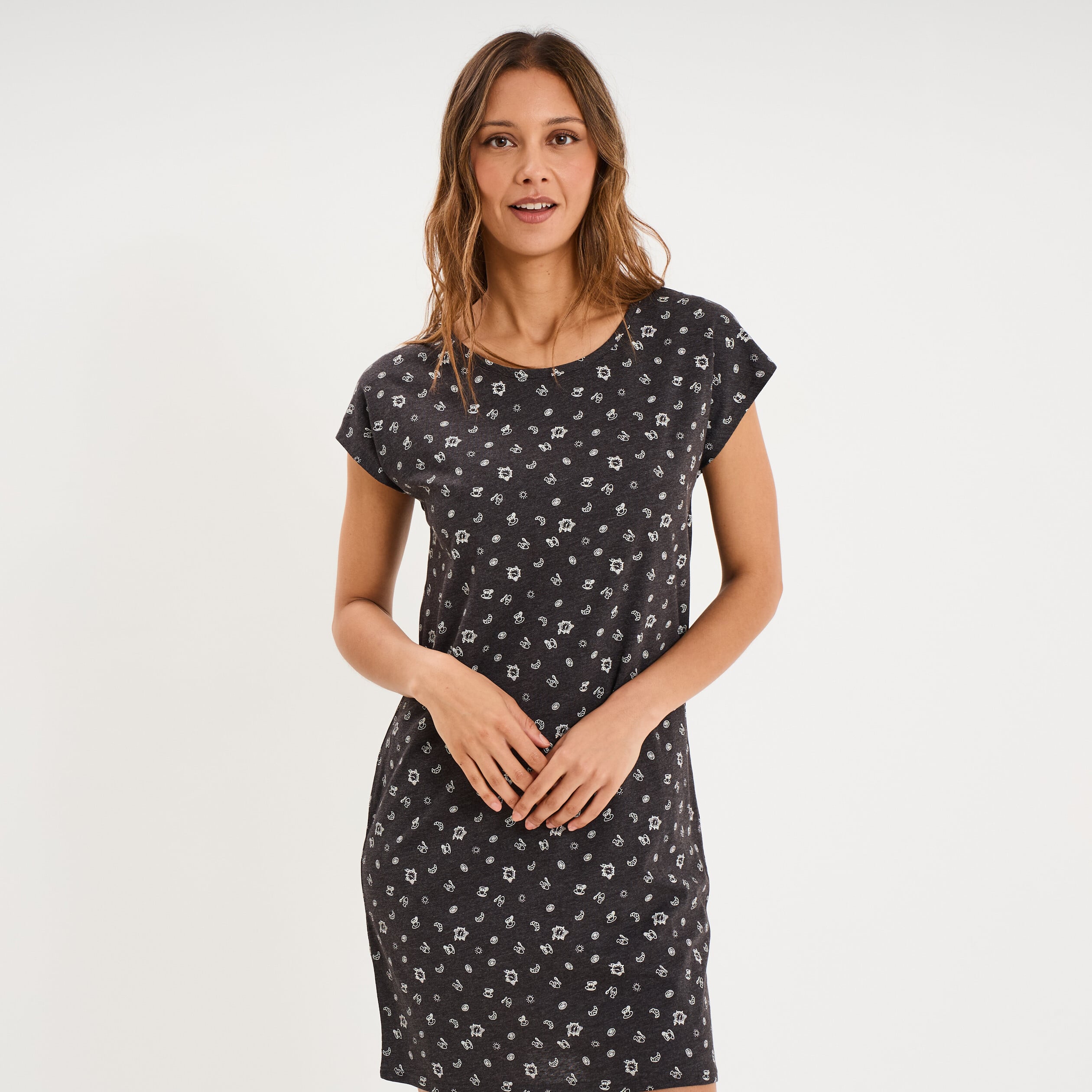 Chemise de nuit manches courtes gris anthracite femme