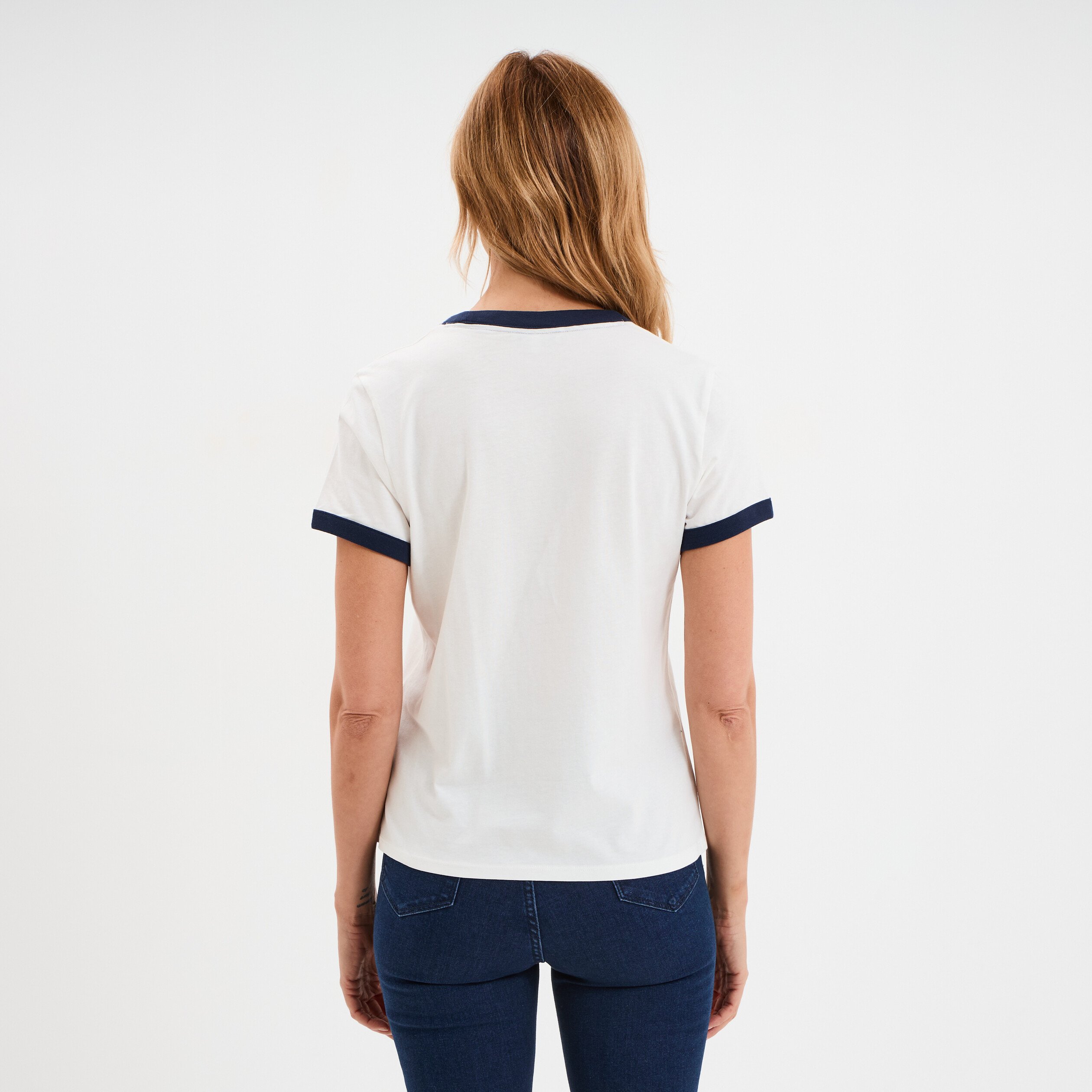 T-shirt col rond manches courtes coton blanc femme