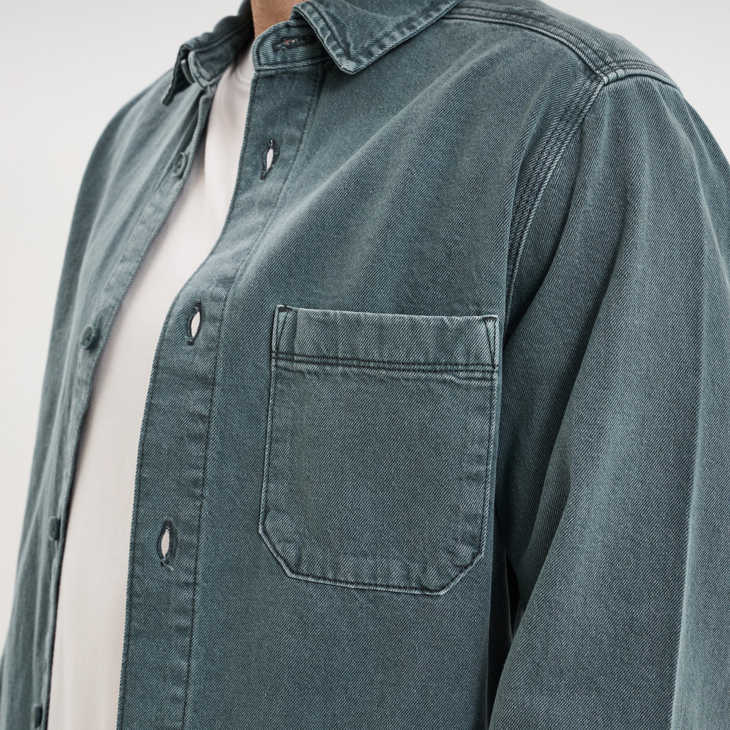 Surchemise en jean coton d&eacute;lav&eacute; vert fonc&eacute; homme