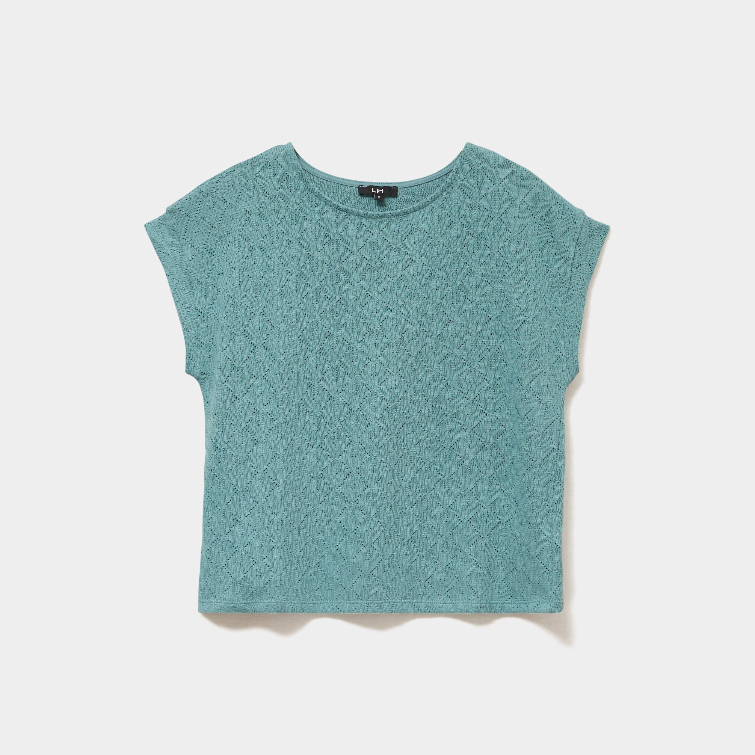 T-shirt ajour&eacute; manches courtes bleu gris femme