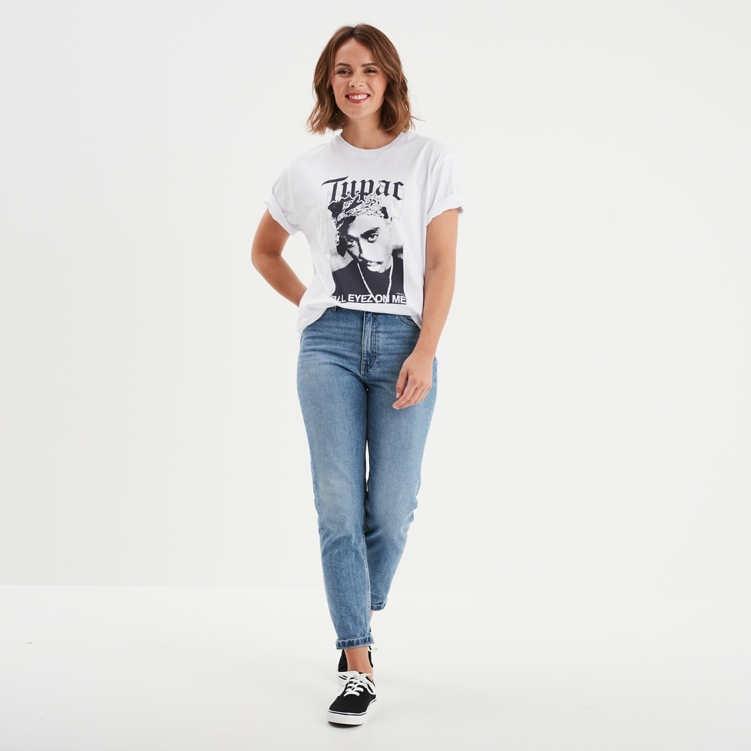 T shirt manches courtes 2PAC Tupac blanc femme