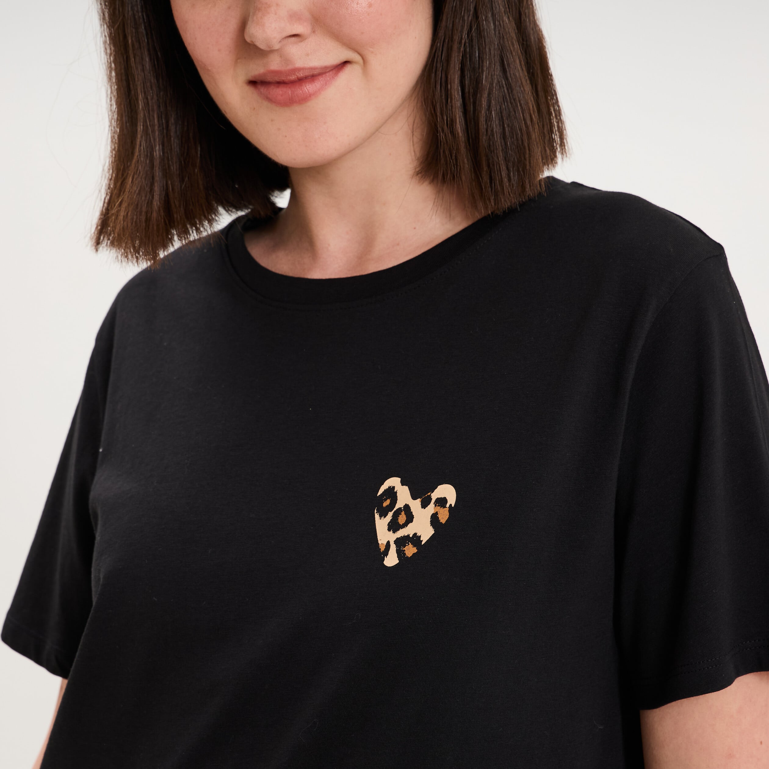 T-shirt col rond manches courtes coton noir femme