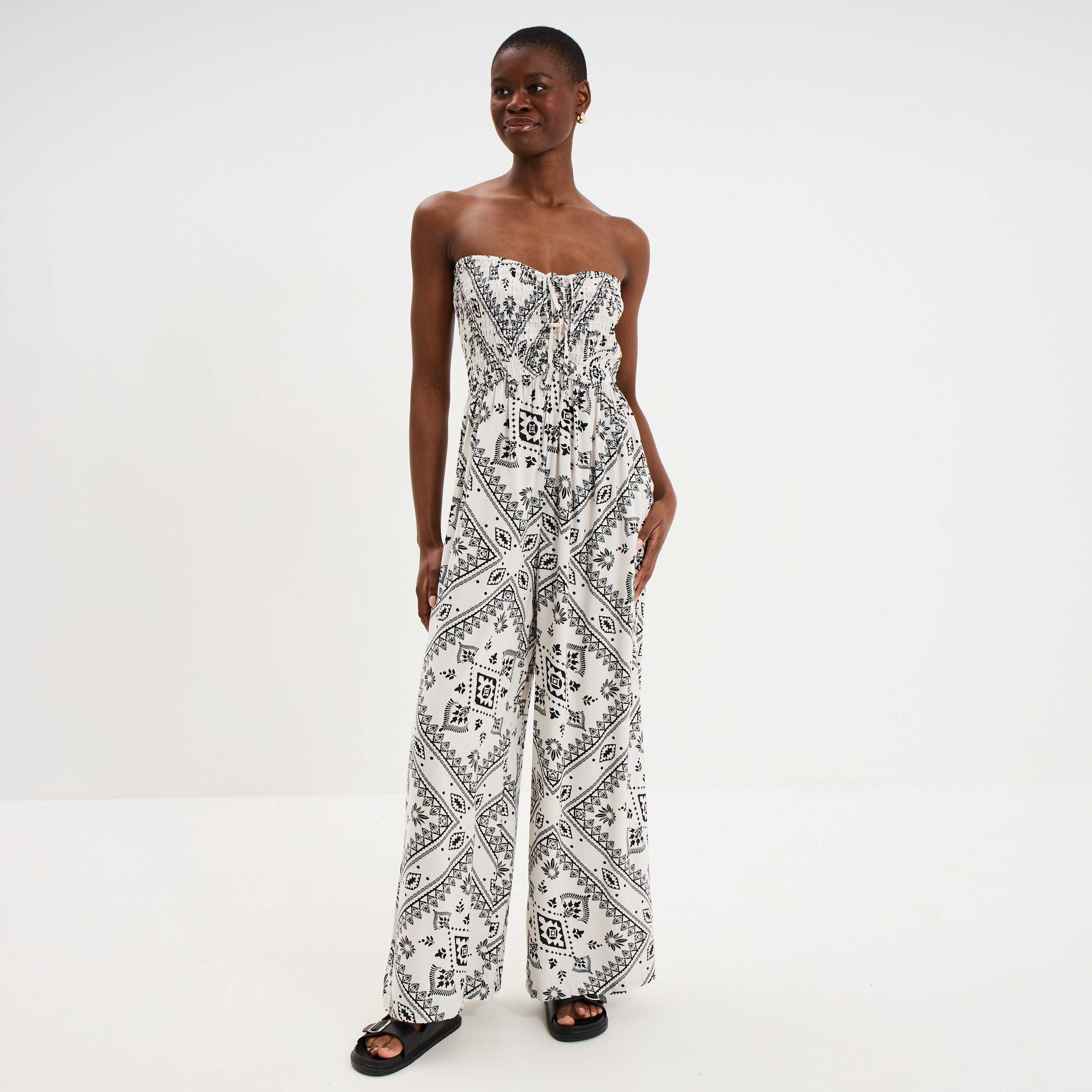Combinaison pantalon bustier fluide blanc femme