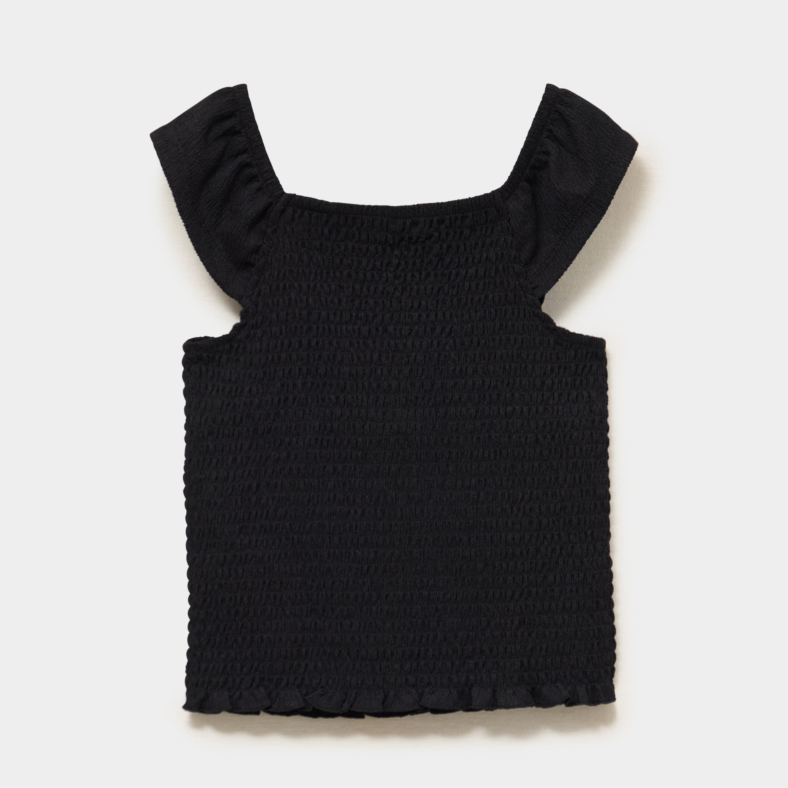 Blouse smock&eacute;e ajust&eacute;e avec volants noir fille