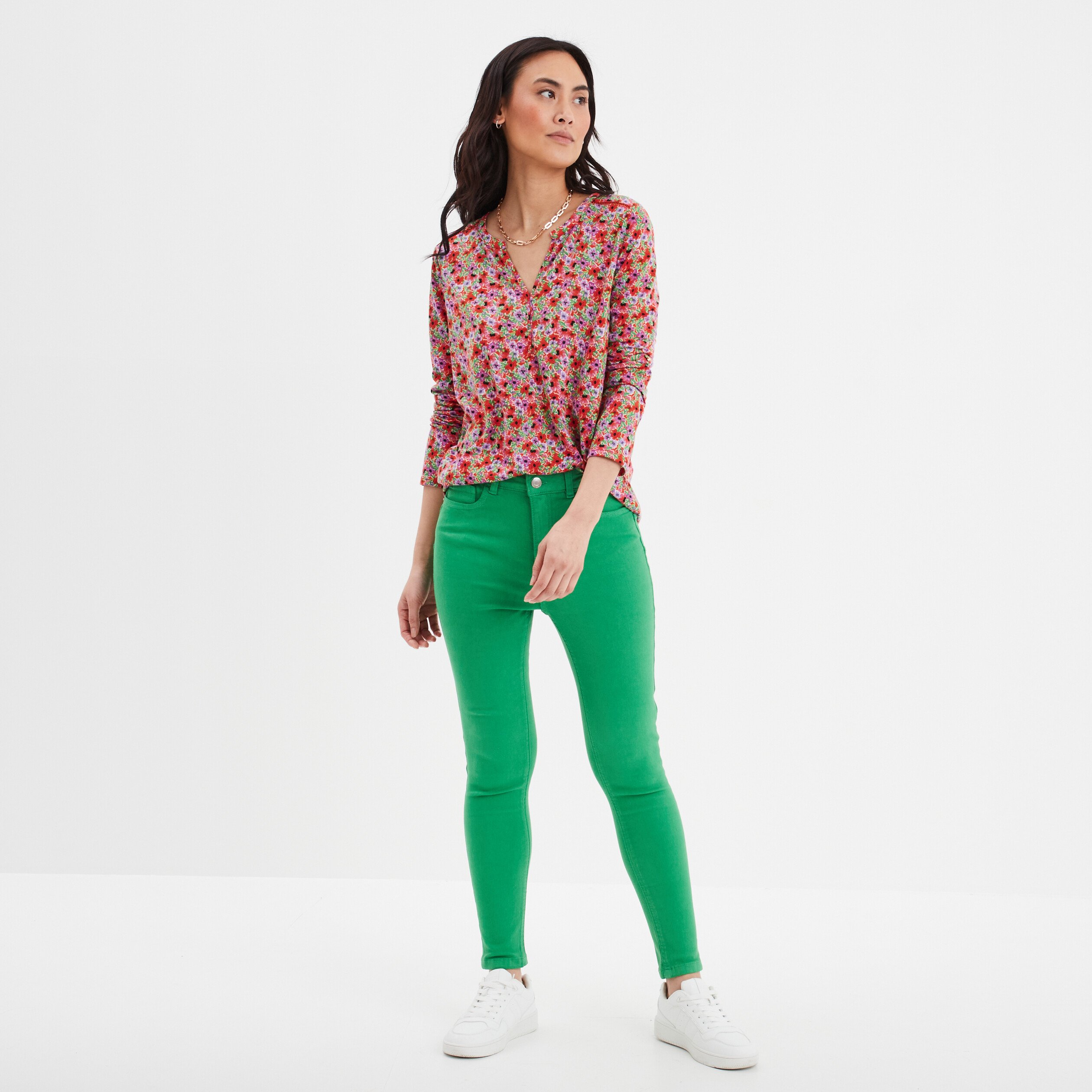 t shirt manches longues a revers rouge femme T-shirt manches longues à revers rouge femme