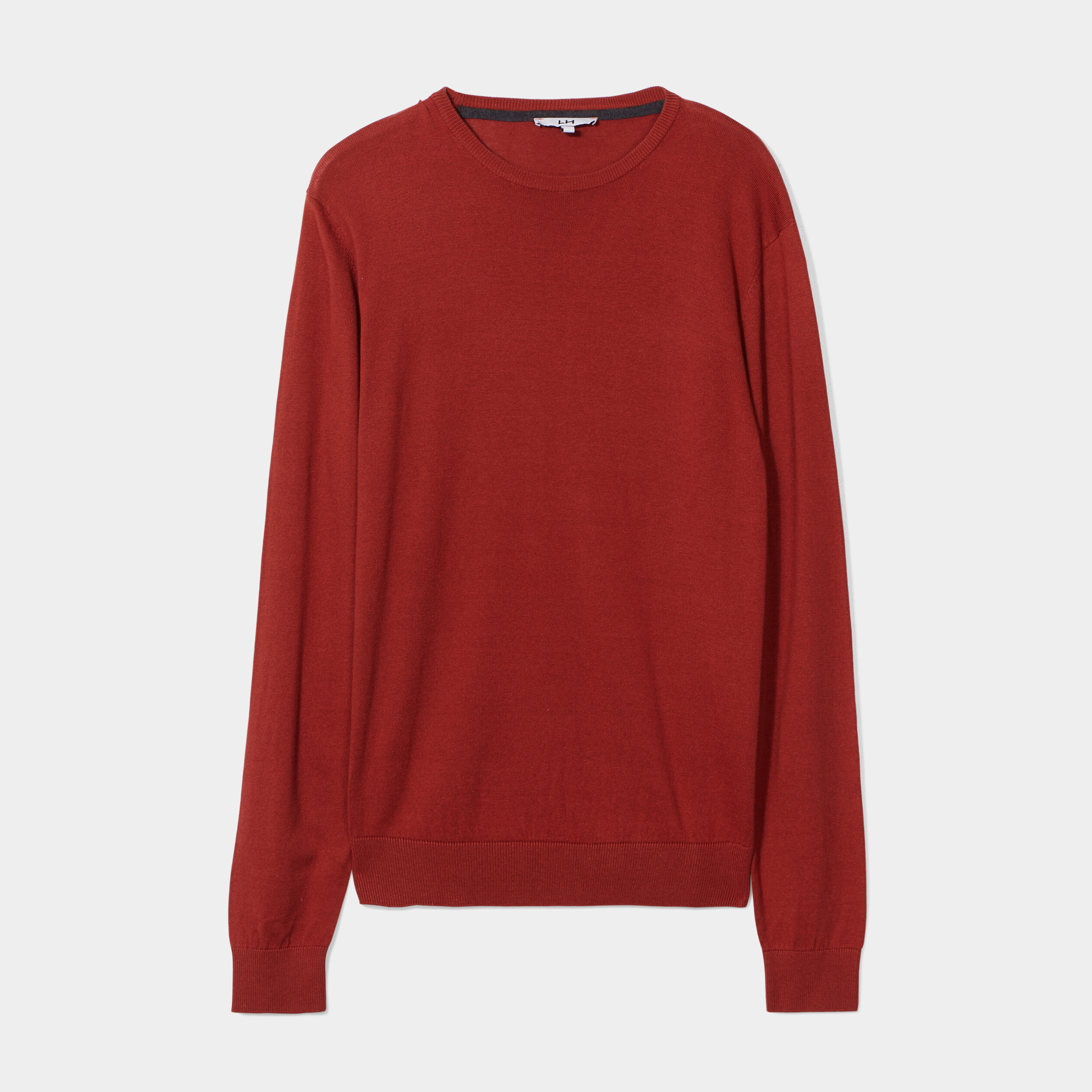 pull droit col rond coton melange marron cognac homme Pull droit col rond coton mélangé marron cognac homme