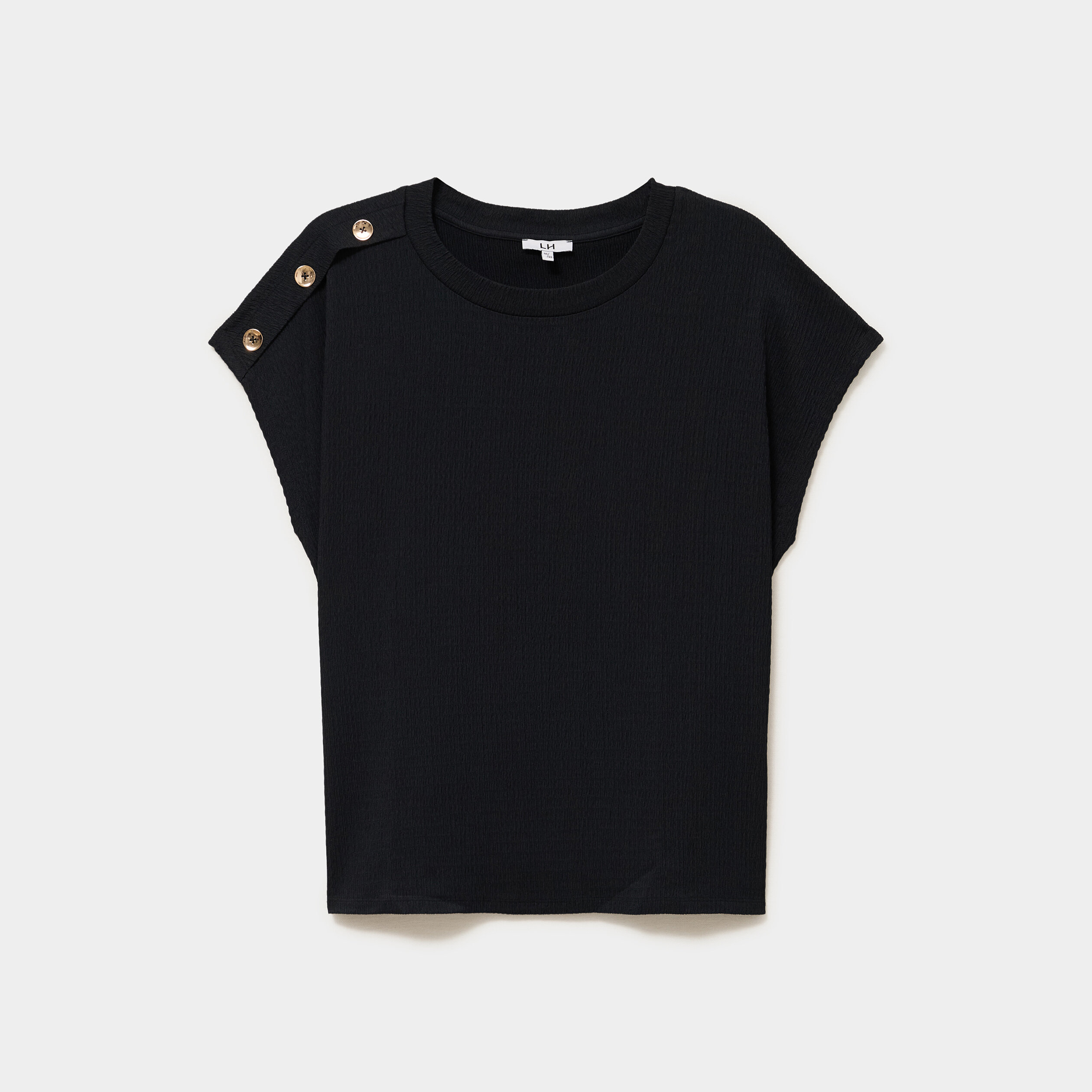 T-shirt manches courtes gaze de coton noir femme grande taille