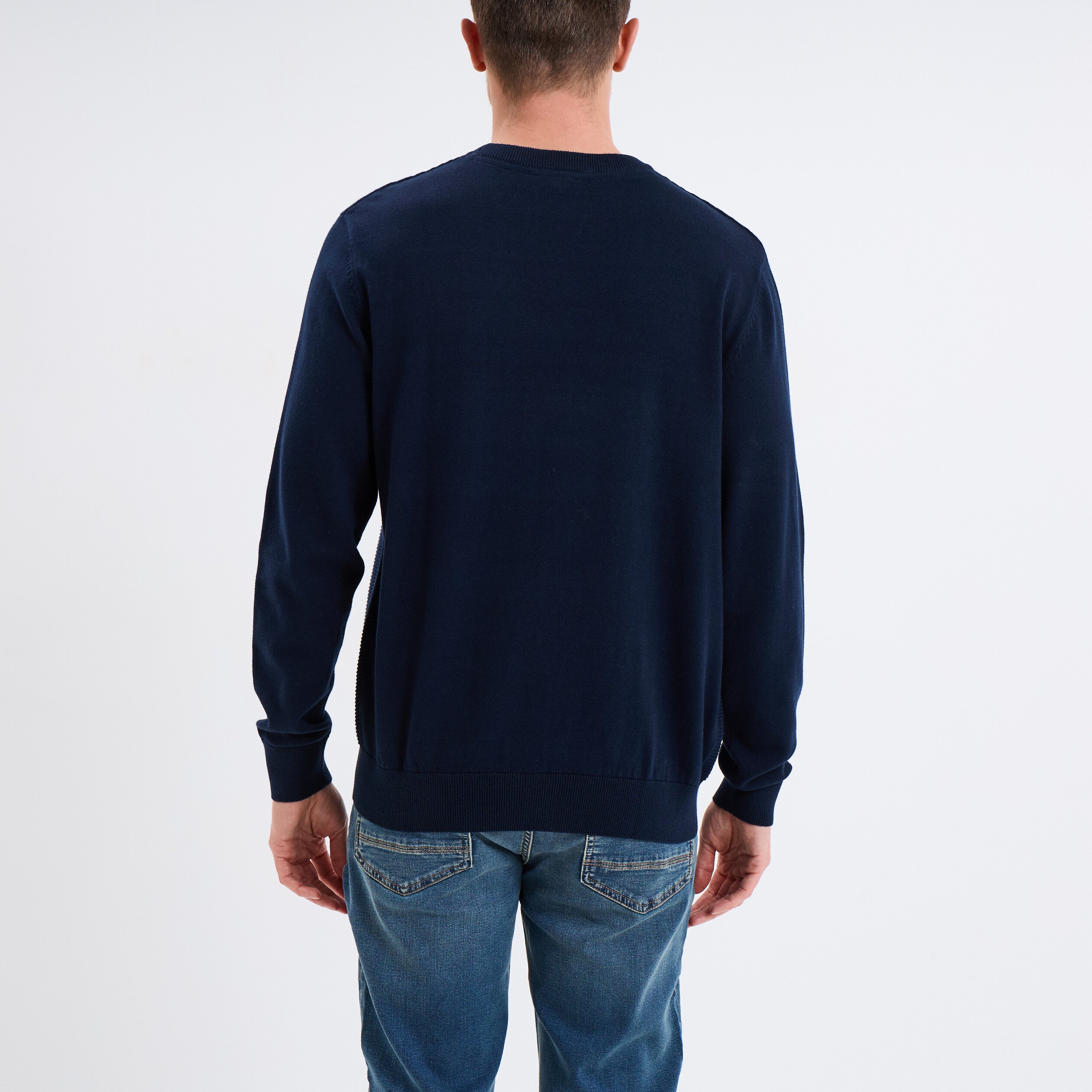 pull col rond coton manches longues bleu marine homme Pull col rond coton manches longues bleu marine homme