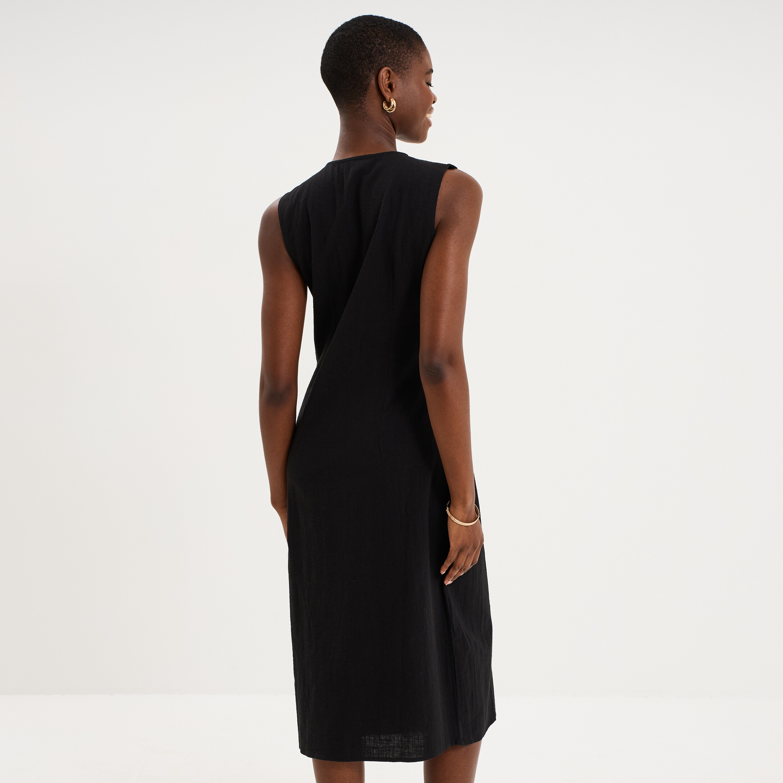 Robe droite longueur genou coton noir femme