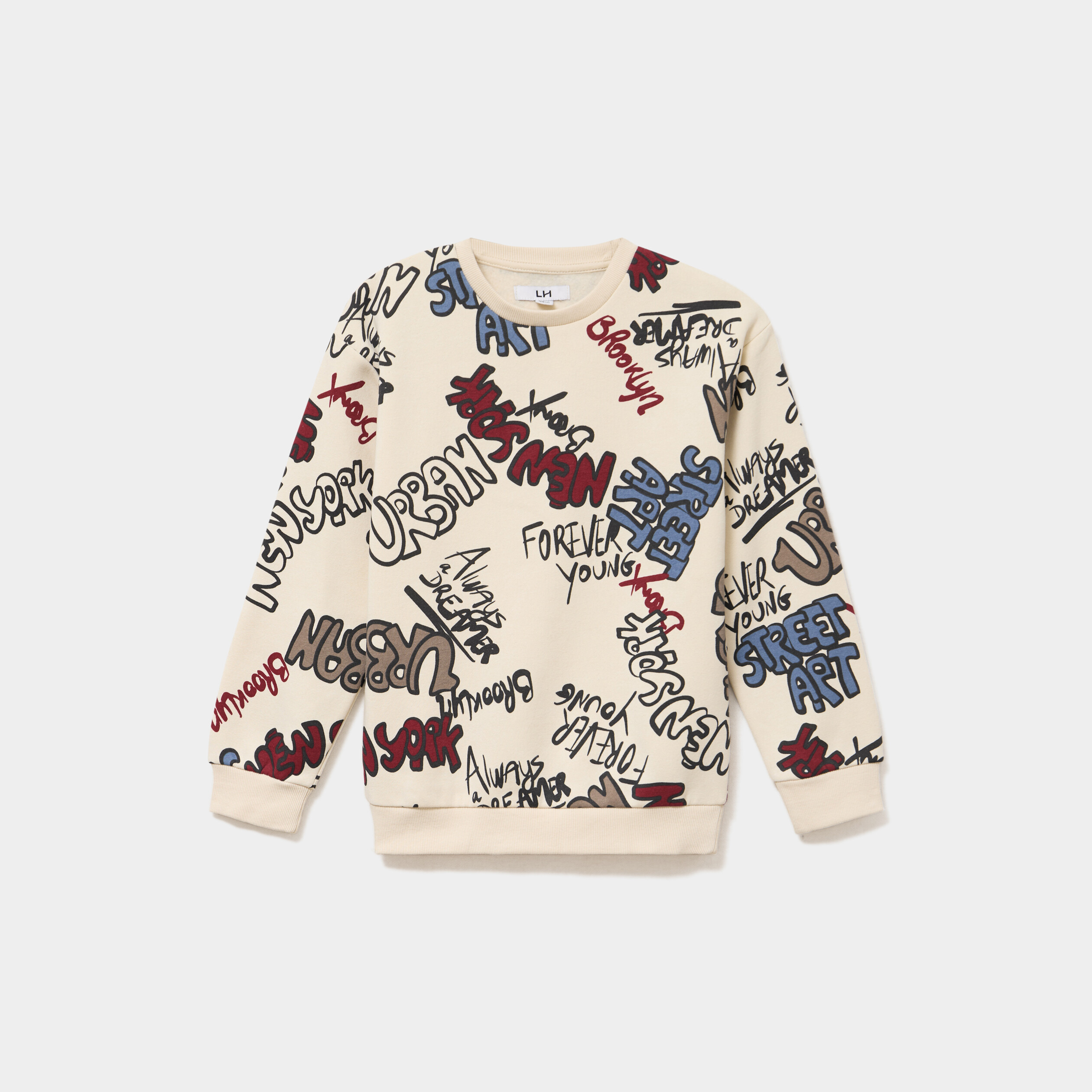 Sweat col rond manches longues ecru gar&ccedil;on