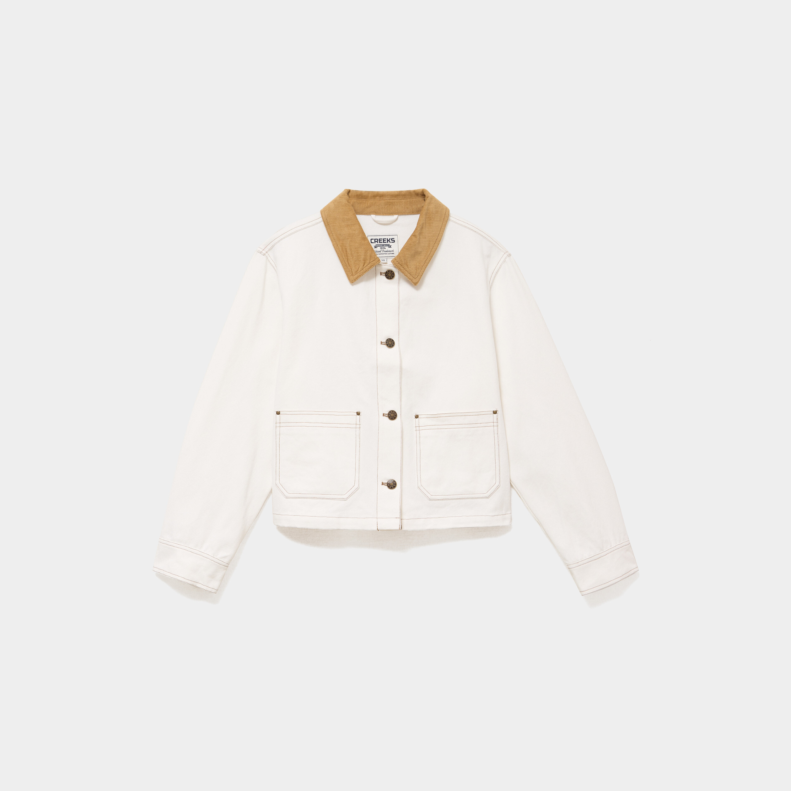 Veste courte en jean boutonn&eacute;e coton ivoire femme
