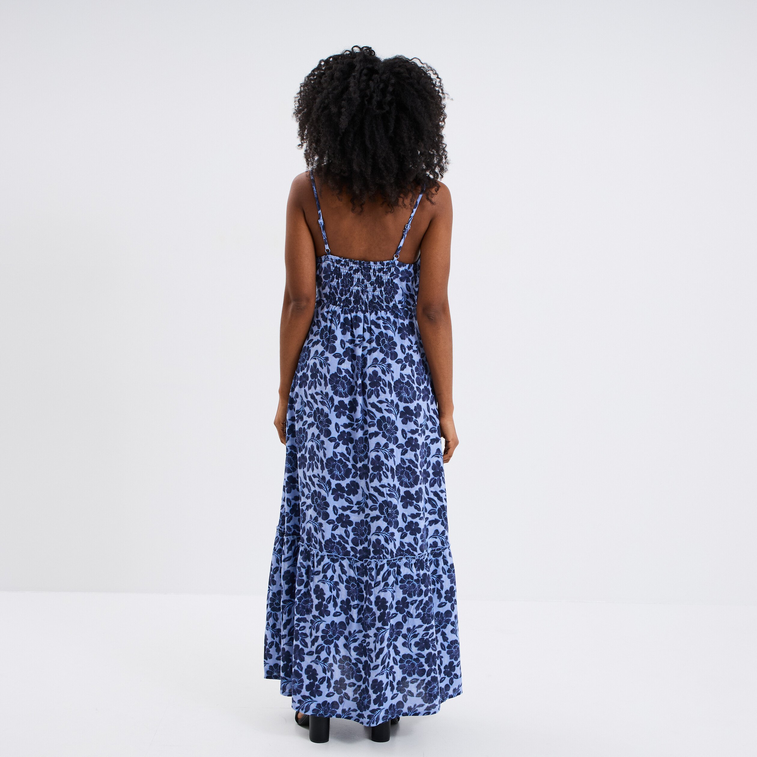 robe longue bretelles et col en v bleu femme Robe longue bretelles et col en V bleu femme