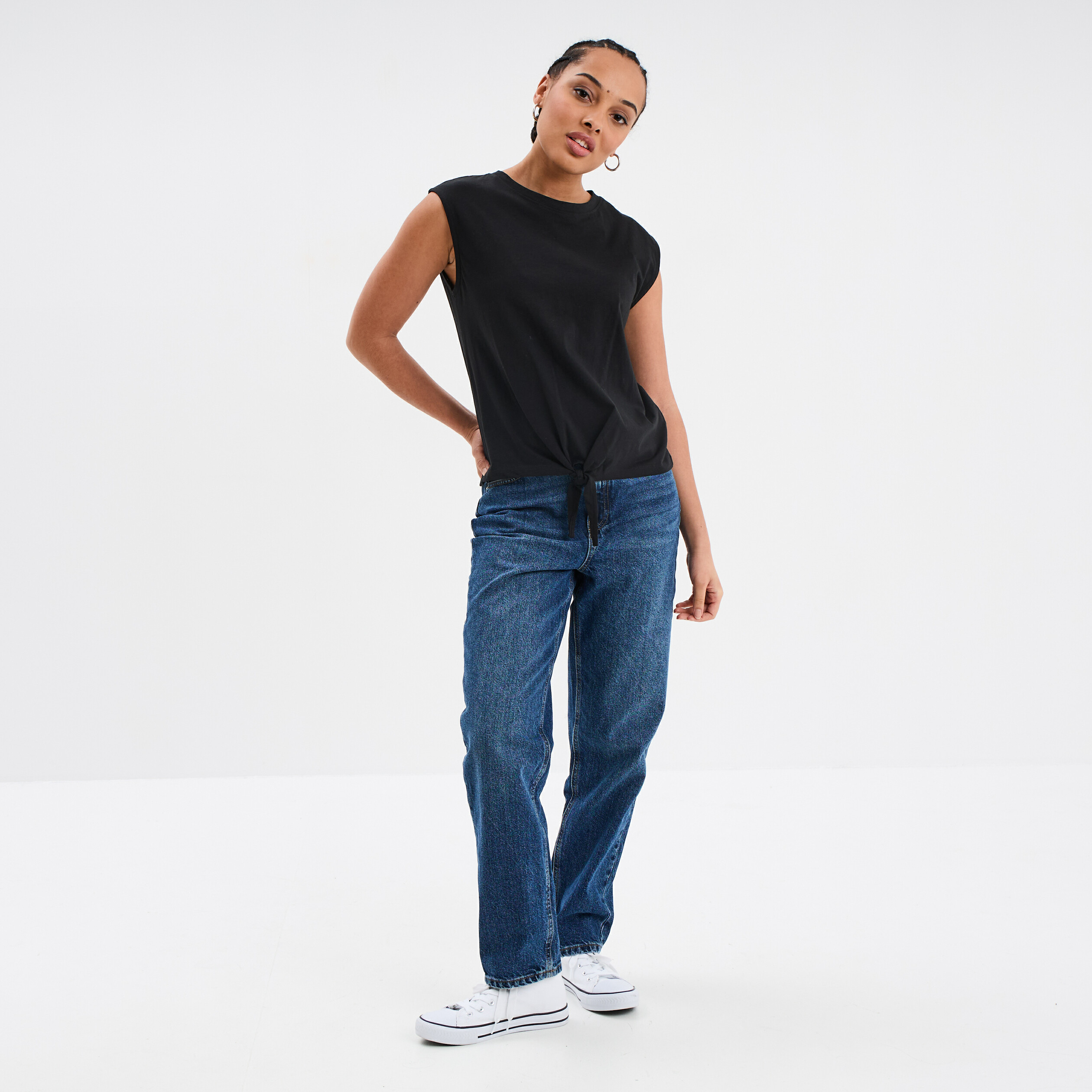 debardeur noue sans manches coton noir femme Débardeur noué sans manches coton noir femme