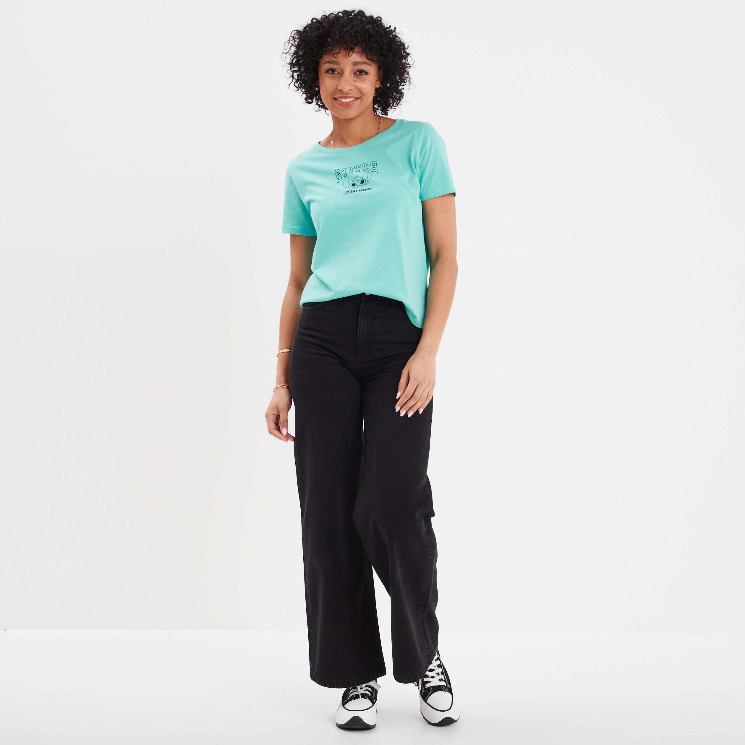 t shirt col rond manches courtes stitch vert menthe femme T-shirt col rond manches courtes Stitch vert menthe femme