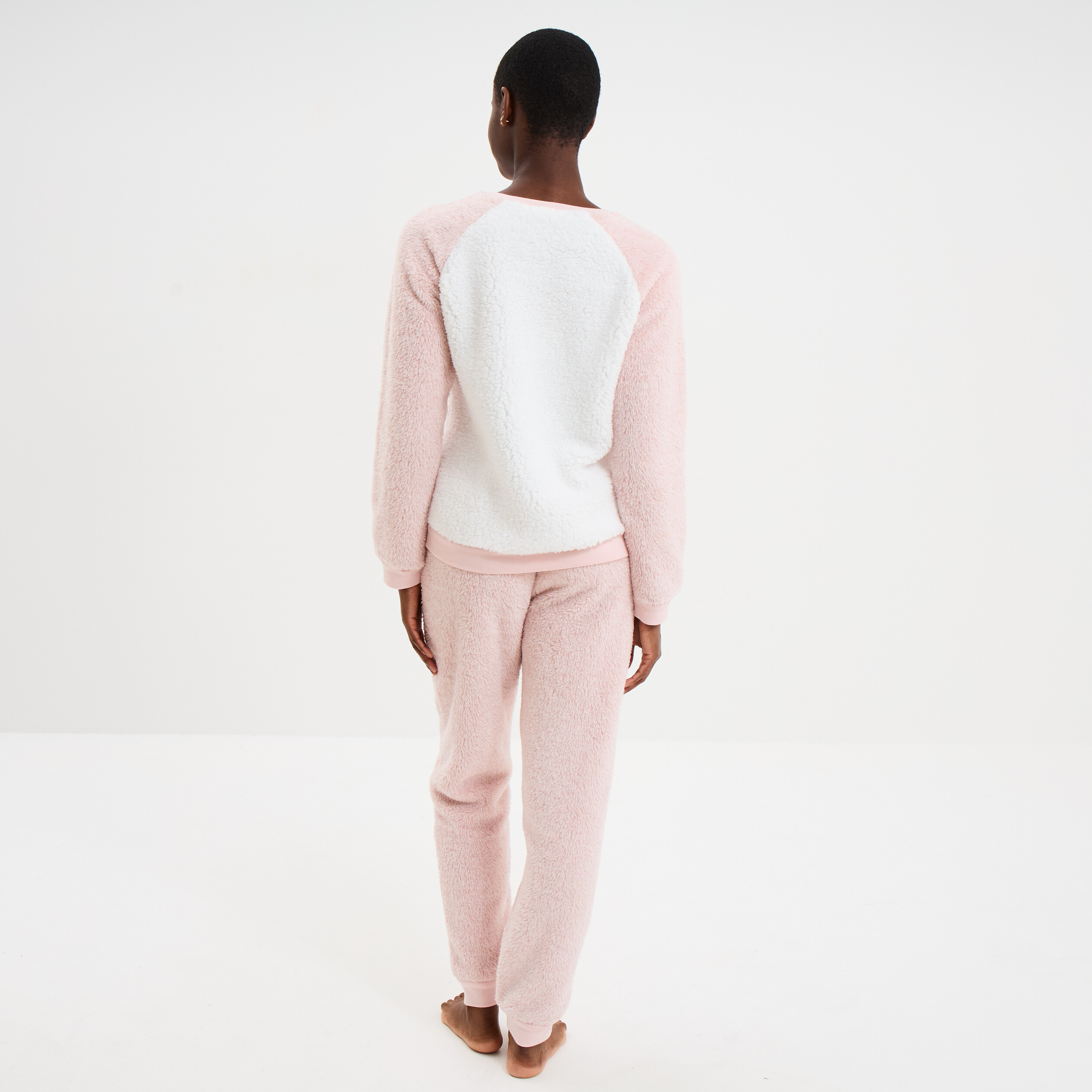 Ensemble pyjama effet polaire 2 pi&egrave;ces rose femme