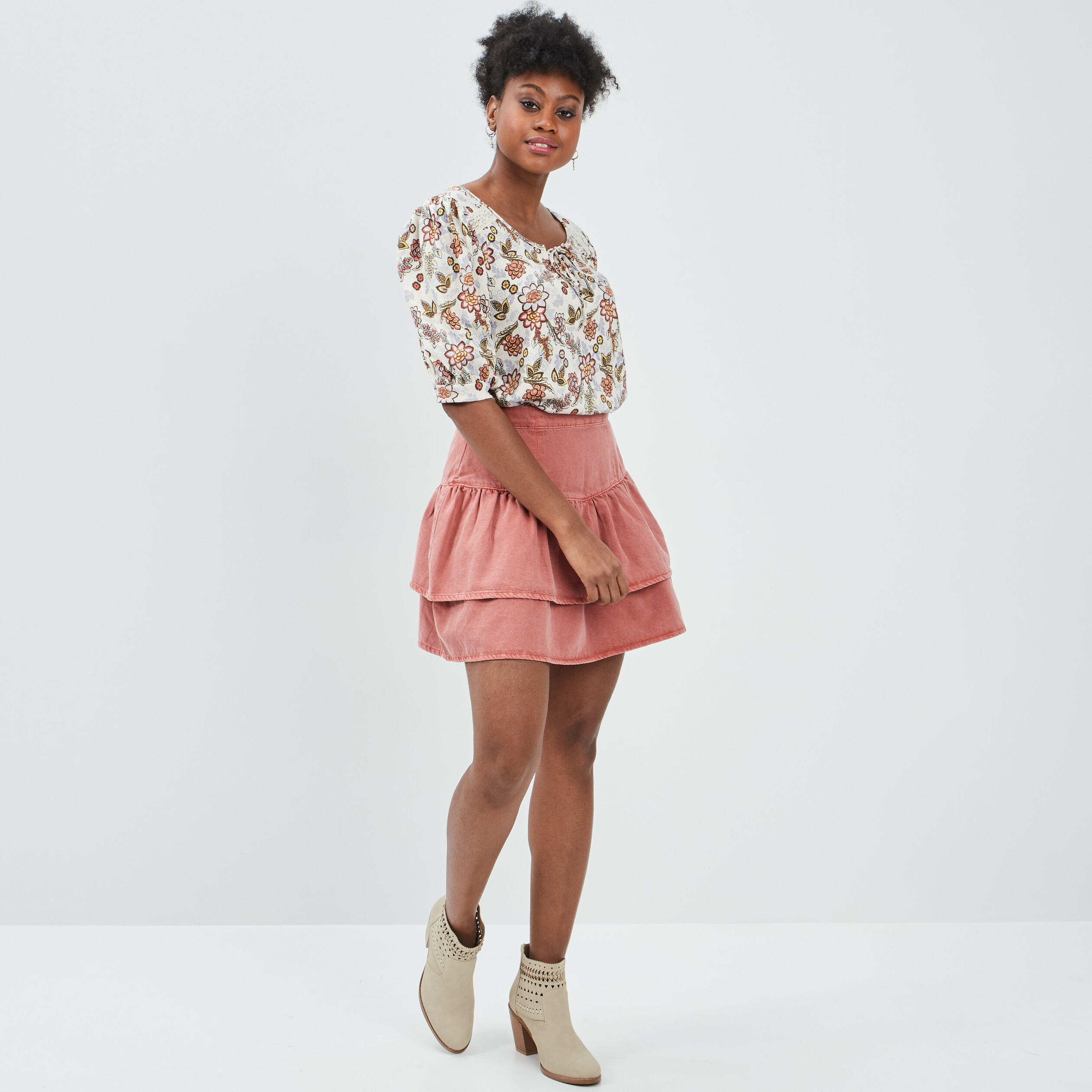 T-shirt manches courtes beige femme
